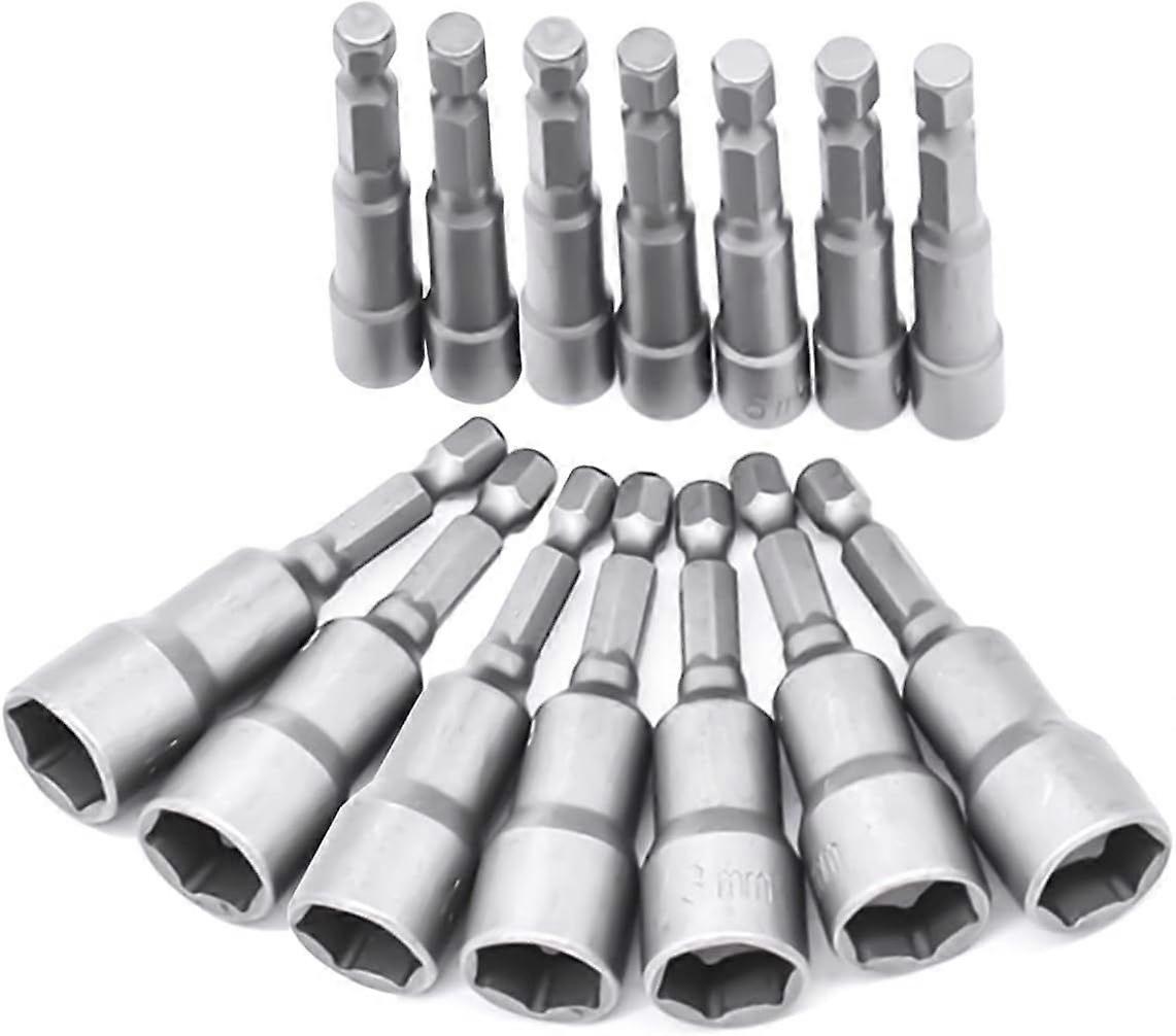 14 Pcs 6-19mm Screwdriver Socket Bit Adapter, Hexagonal Nut Driver Bit Set for
