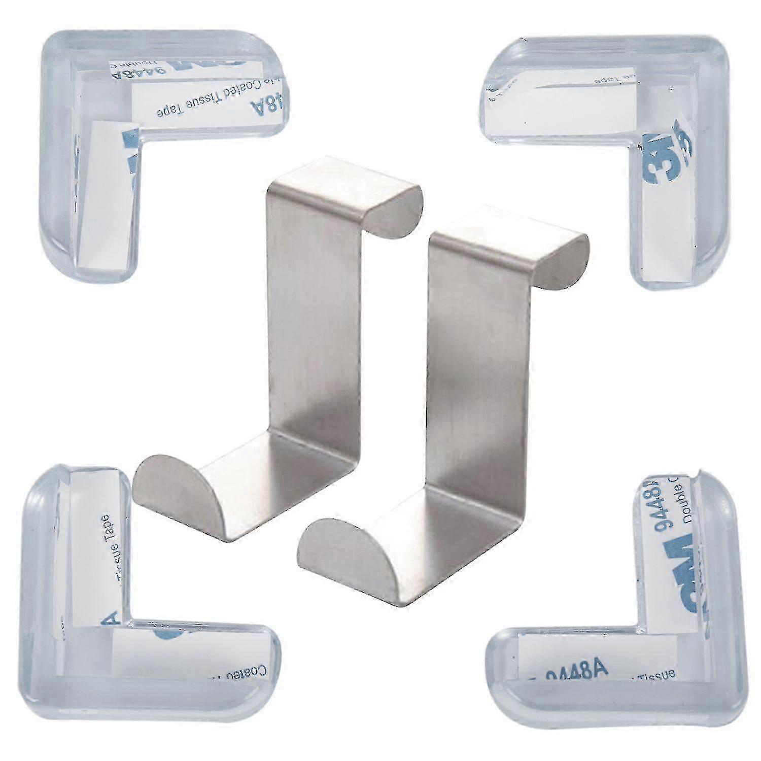 6pcs Tool: 4pcs Clear Safety Soft Plastic Table Desk Corner Guard Protector & 2pcs Achterdeur Haak C