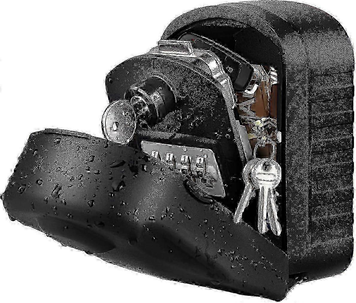 Secure Key Box Large Key Box with Code & Emergency Keys, Wall-Mounted Key Box with Outdoor Protective Cover(Black)