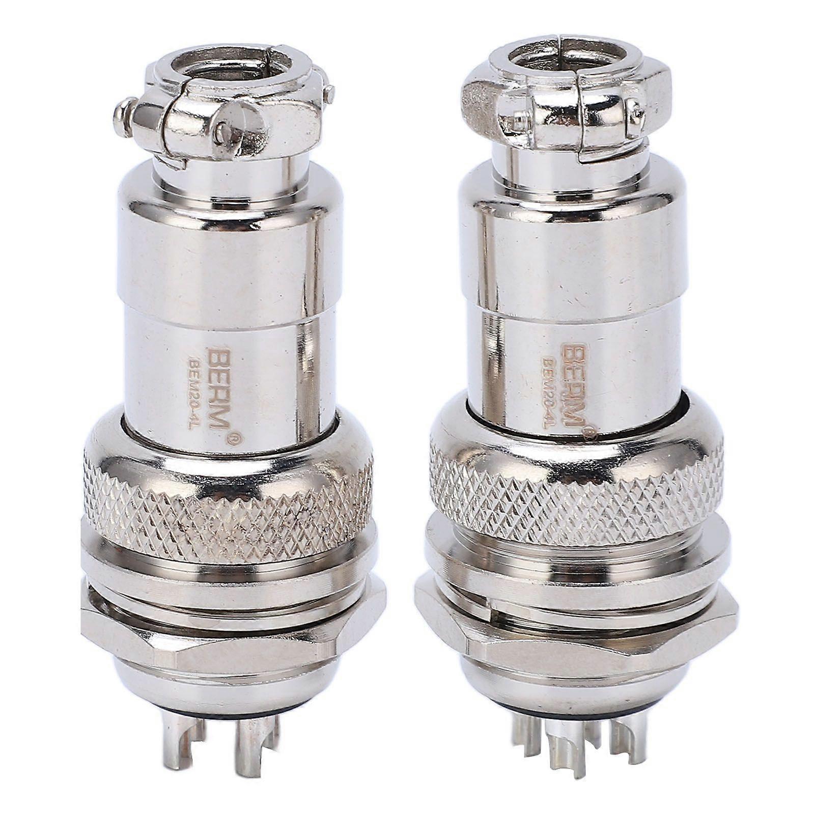 2Pcs Aviation Plug Socket Connector Zinc Alloy Shell Copper Silver Plated Connectors 4 Pin