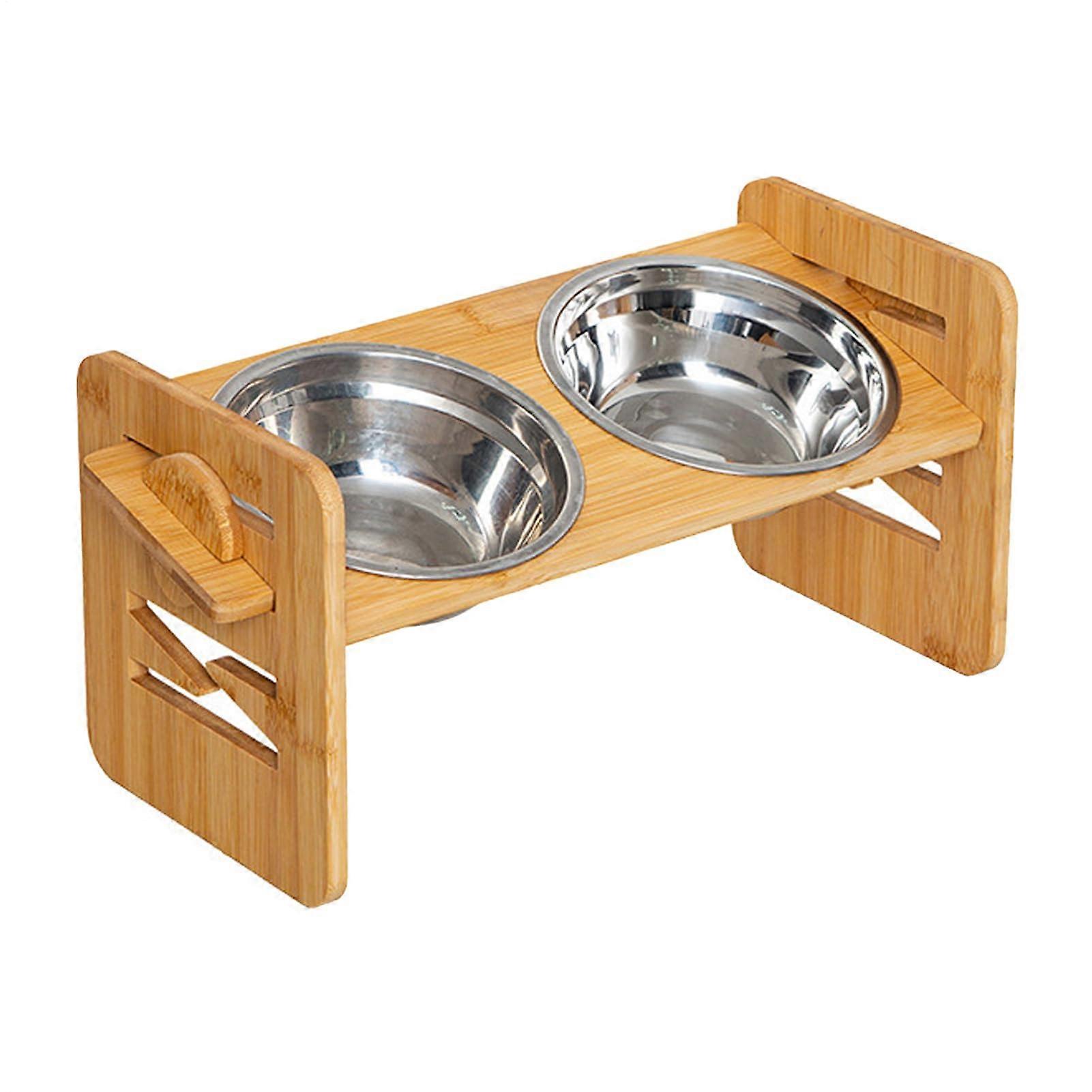 Dog Feeding Station Tilt With Double Raised Dishes Adjustable Height Stainless Steel Bowls With Stand For Dogs And Cats