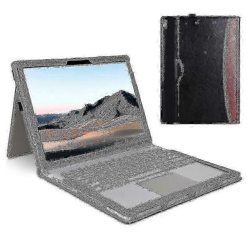 For Microsoft Surface Book 1 / 2 / 3 13.5-inch Business Leather Case Shockproof Carry Case With Detachable Stand