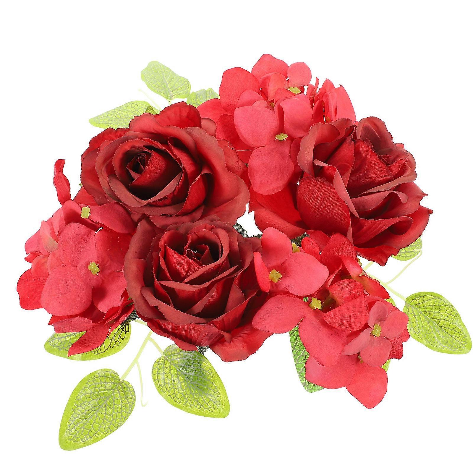 Candle Ring Red Flower Wreath for Decoration with Simulation Rose