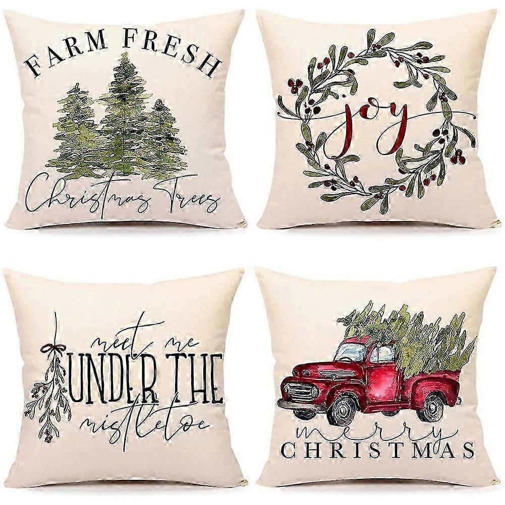 Christmas Pillow Covers 18X18 Set of 4 Winter Holiday Decor Throw Pillows for Home