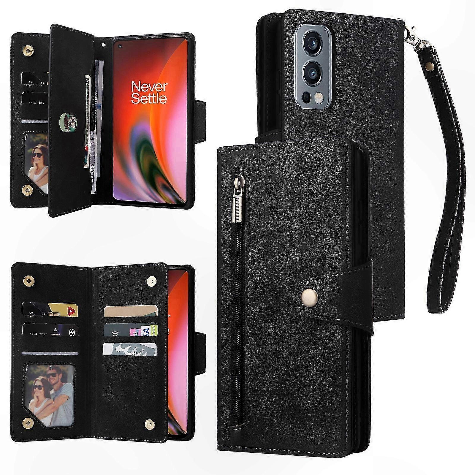 Magnetic Flip Wallet Case with Card Slots & Zipper for 5G Smartphones