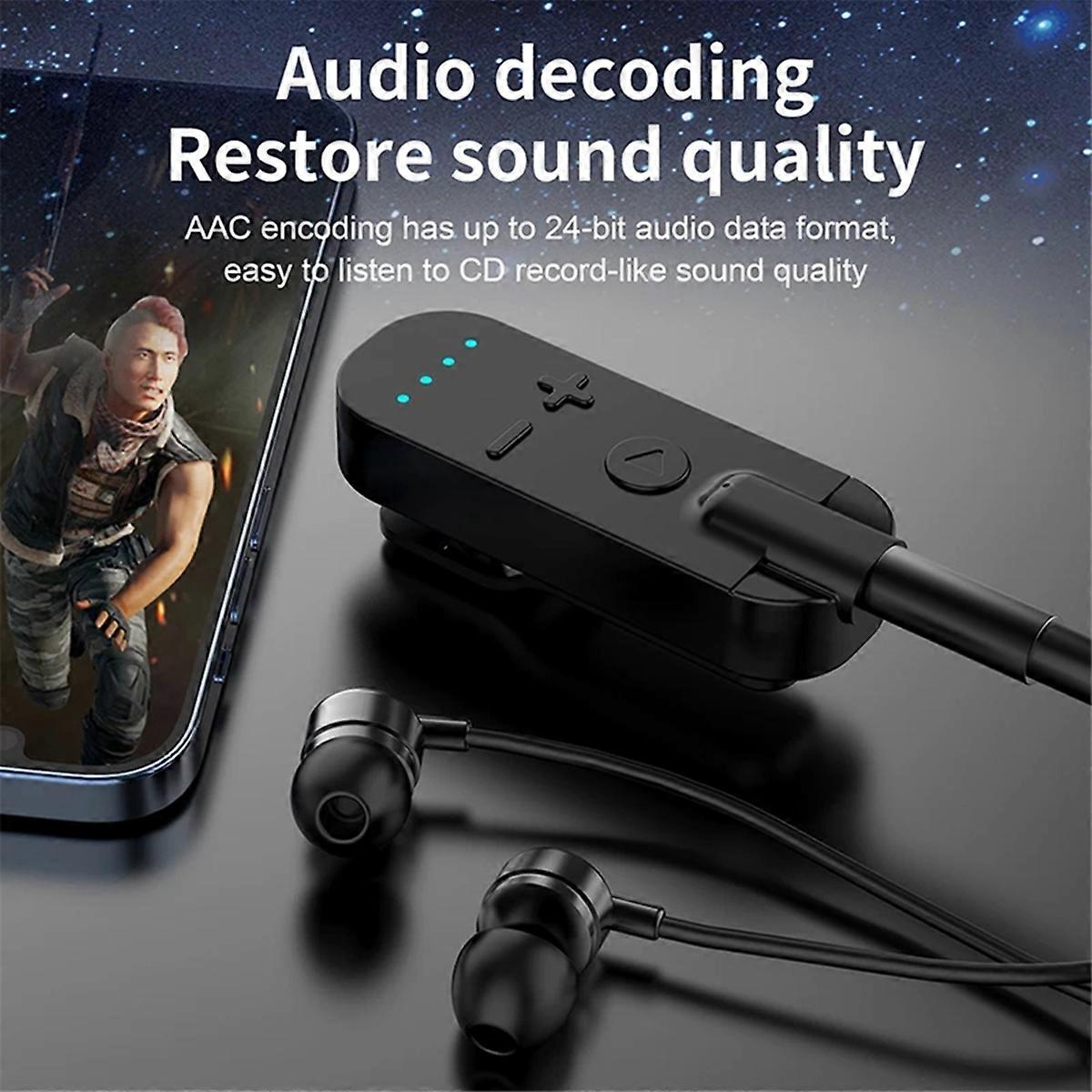 Lavalier Bluetooth 5.2 Wireless Audio Receiver 3.5mm AUX Black