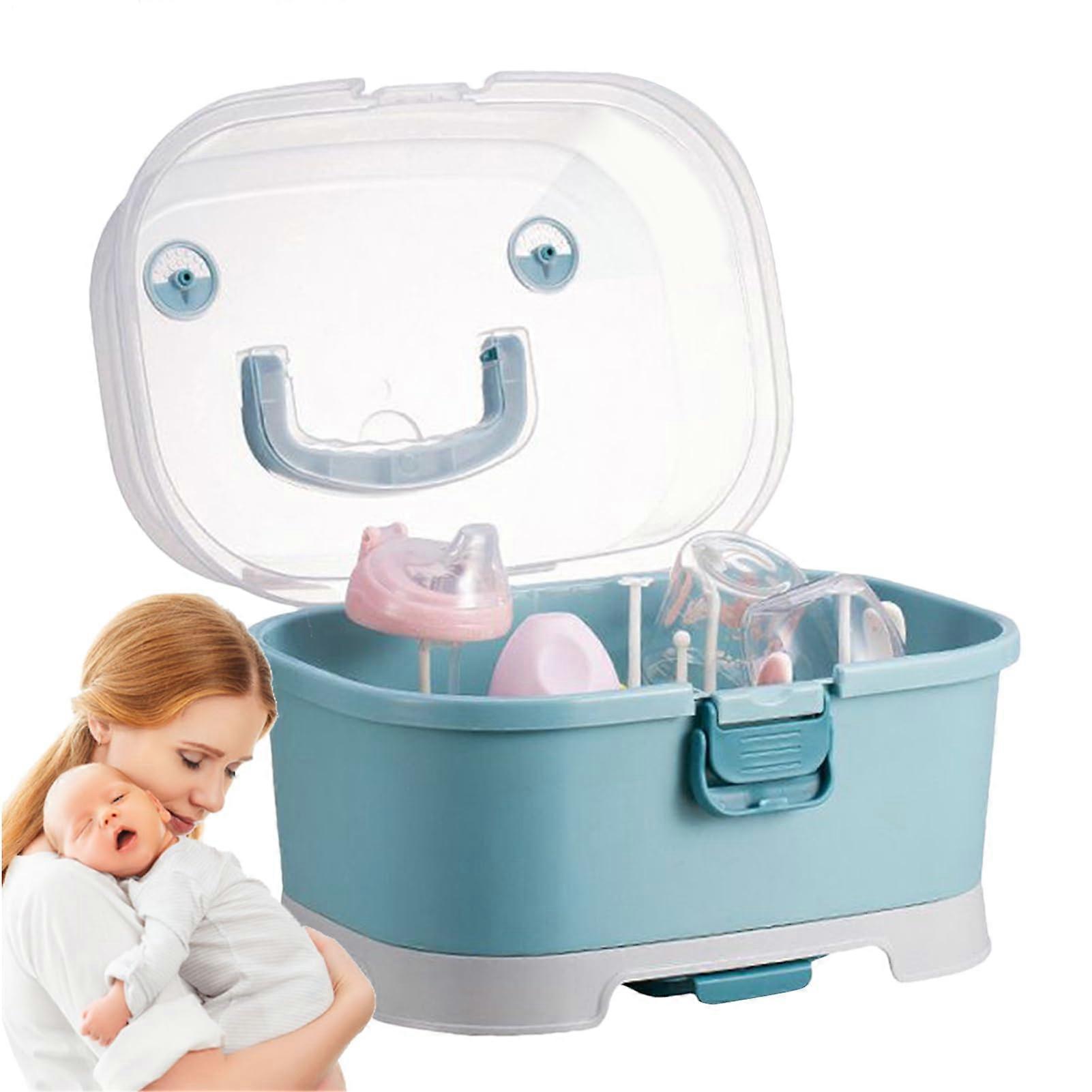 Baby Bottle Drying Rack Portable Large Capacity Toddler Bottles Storage Box With Lid Dust Proof Blue Kitchen Use