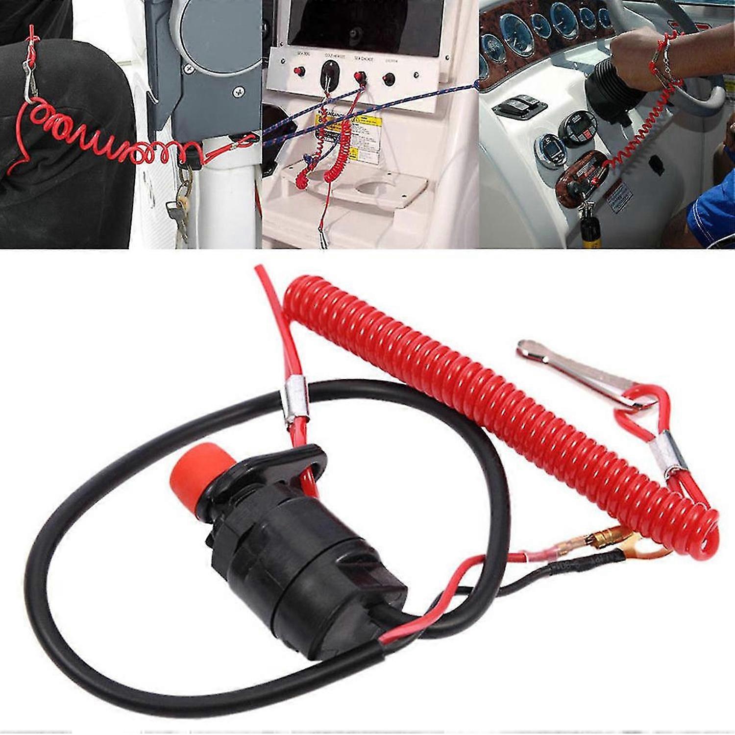 Universal Outboard Engine Motor Urgent Stop Switch Professional Start-stop Pushbutton with Safety Tether Lanyard for Motorcycle