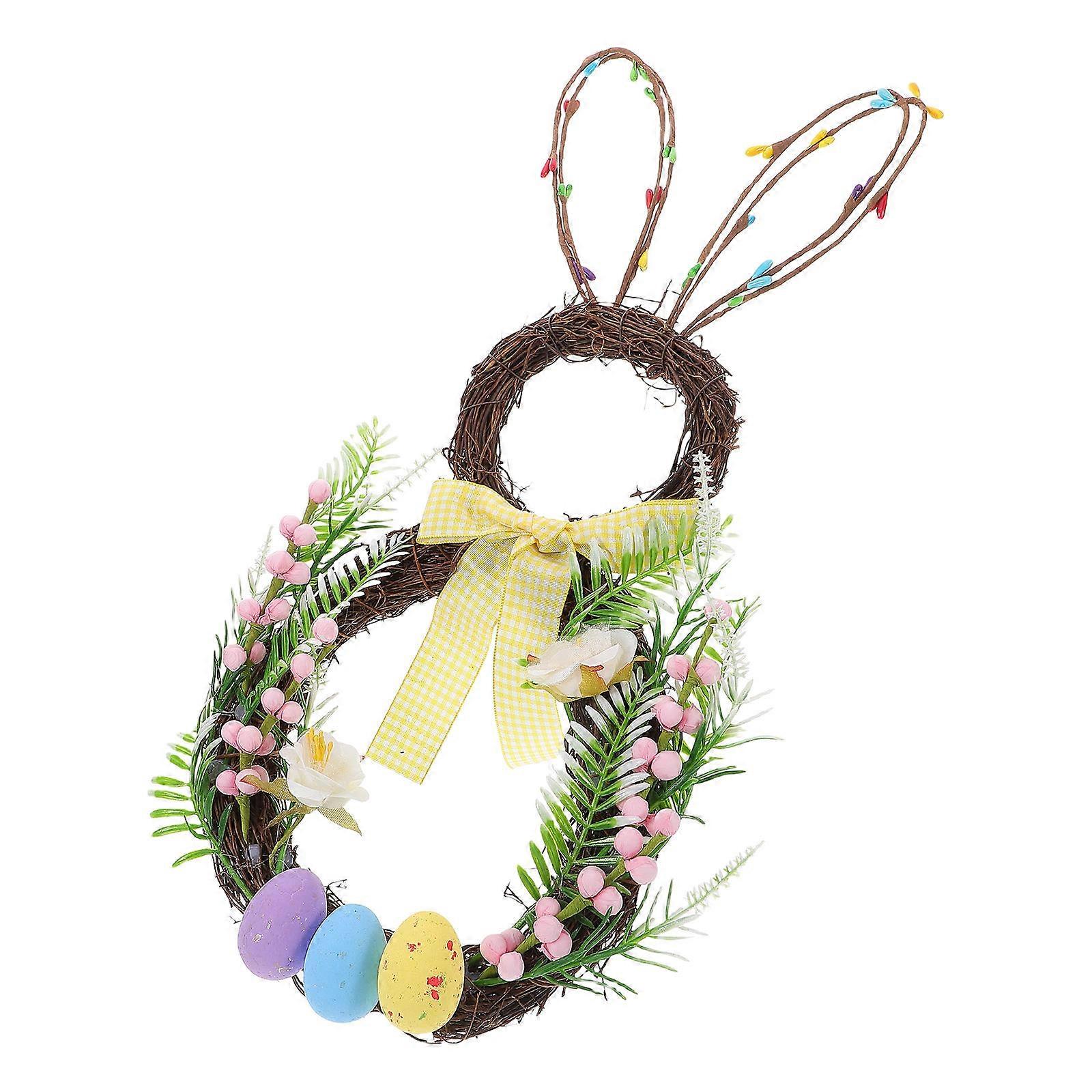 Front Door Decoration Easter Bunny Wreath with Artificial Plants 4Pcs