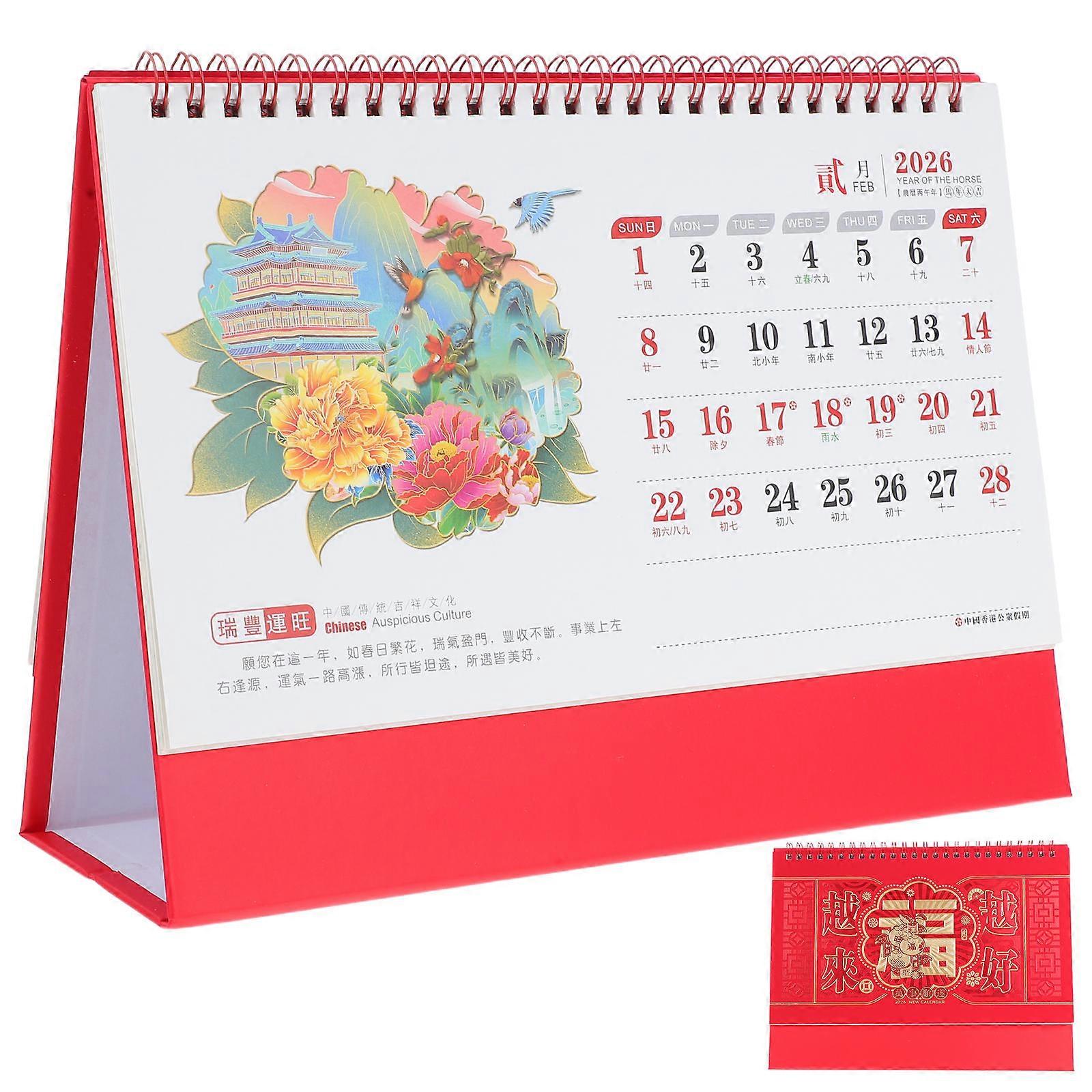 Desk Monthly Calendar 2026 Small Calendar for Office Use 2Pcs Red Paper