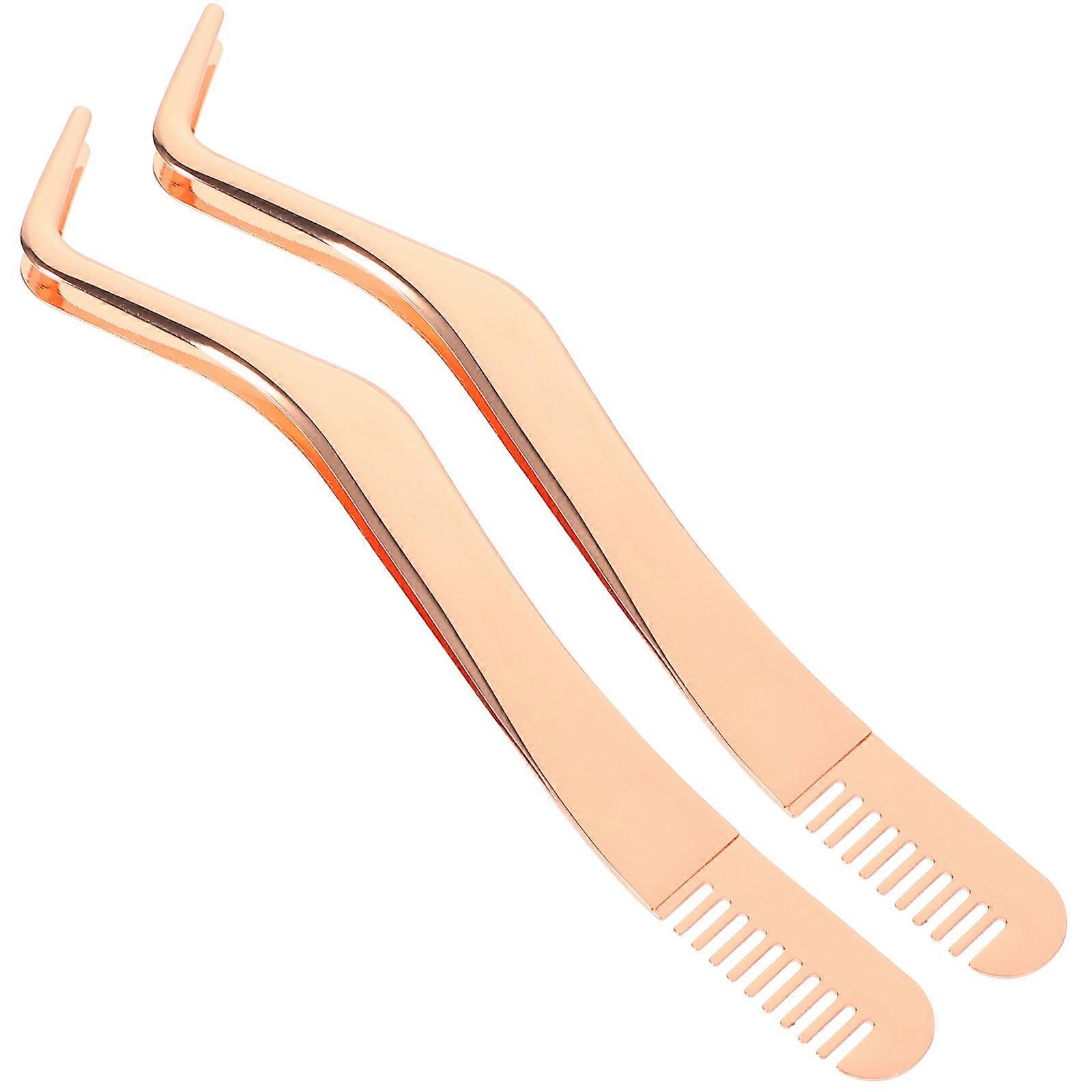Stainless Steel Lash Tweezers Comb For Ladies 4.72X0.39X0.08in Ergonomic Handle Eyelash Extension 2Pcs