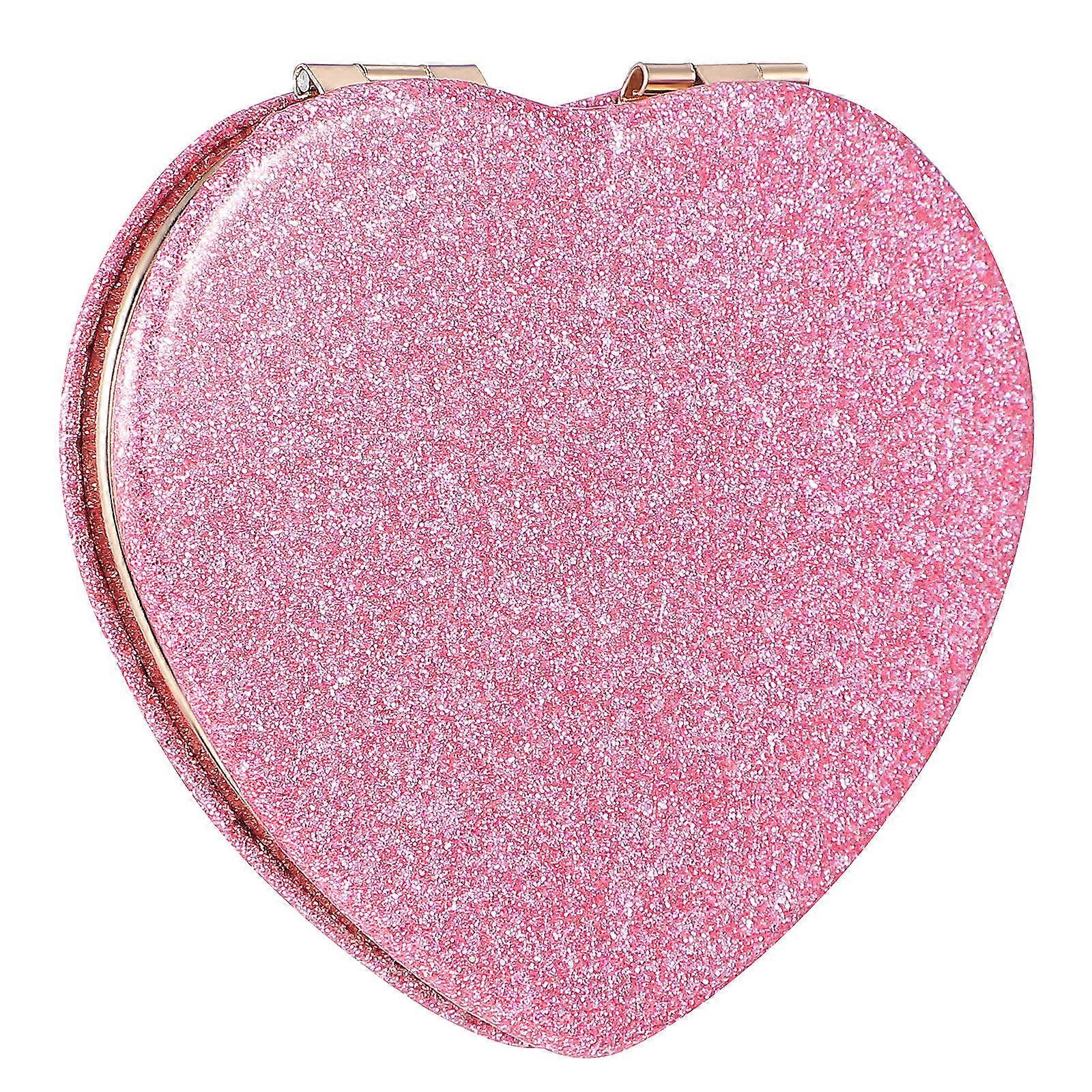 Heart Compact Folding Mirror for Makeup Use 2Pcs Pink Travel Makeup Mirror