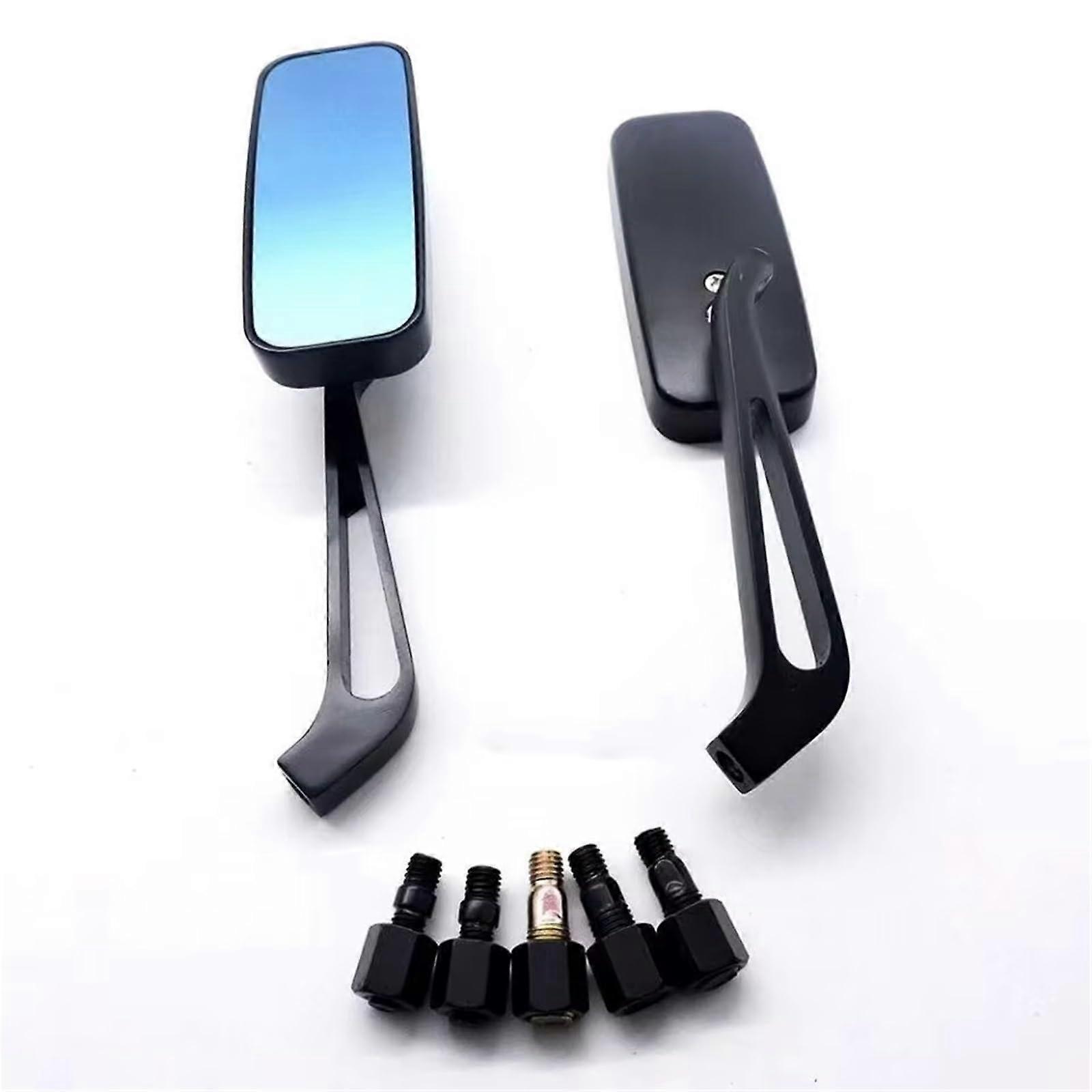 Bar Mirrors Motorcycle 8mm 10mm Universal Side Mirror Handlebar Rear View Mirrors Rectangle Black Frame Smoke Blue Lens