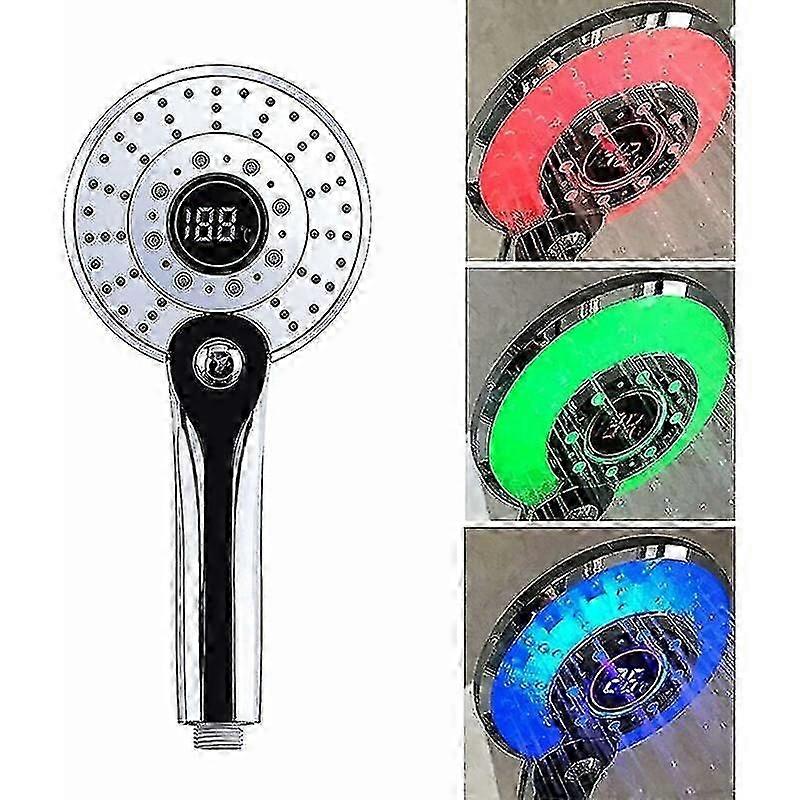 LED Shower Head, 3 Colors LED Shower Head Temperature Control Hand Shower with Digital Temperature Display Water Saving 3 Modes Shower myi