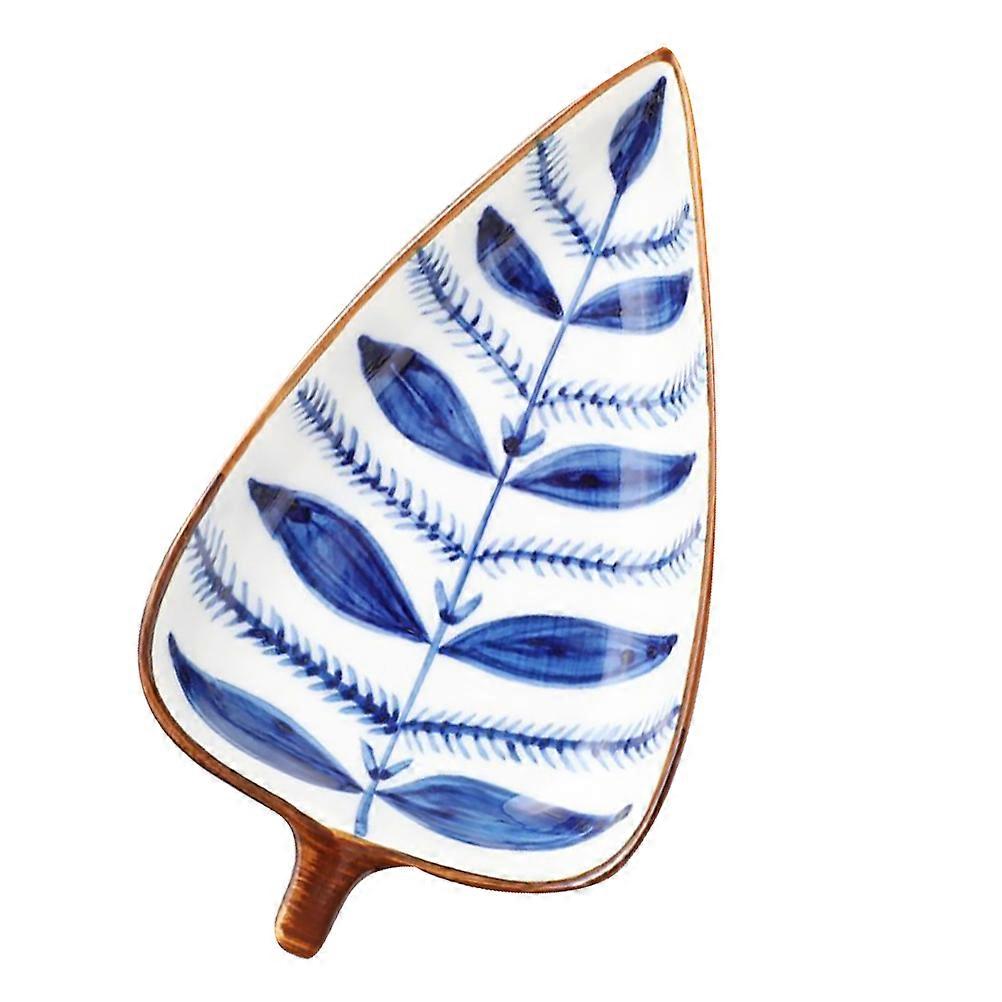 Snack Plate Leaf Shaped Ceramic Sauce Dish for Food Dipping Random Pattern