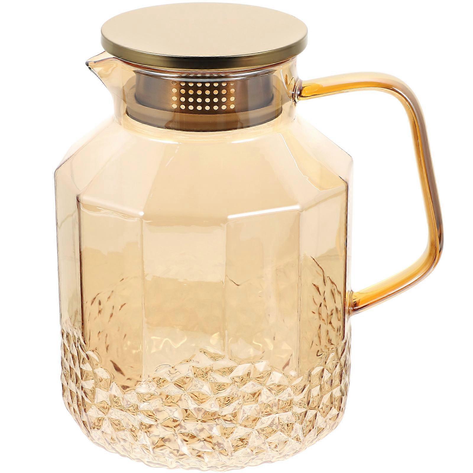 Light Brown 3Pcs Water Pitcher With Infuser Lid For Tea And Beverage Storage In Kitchen And Office 1800Ml Size