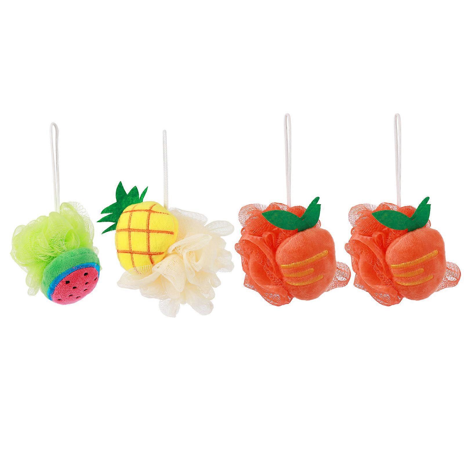 Cartoon Bath Ball Shower Brush for Bath Use 4Pcs Fruit Shape Sponge