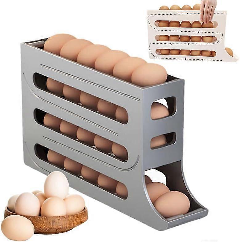 4-Tier Egg Holder for Fridge, 2024 Auto-Scrolling Egg Rack Dispenser, Large Capacity Rolling Organizer Storage Box, Space-Saving