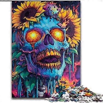 Puzzle für Erwachsene und Teenager, Sonnenblumen-Totenkopf-Puzzles für Teenager, Stressabbau, Zeitvertreib zu Hause, Stärkung der Liebe zwischen Paaren – PT 2059