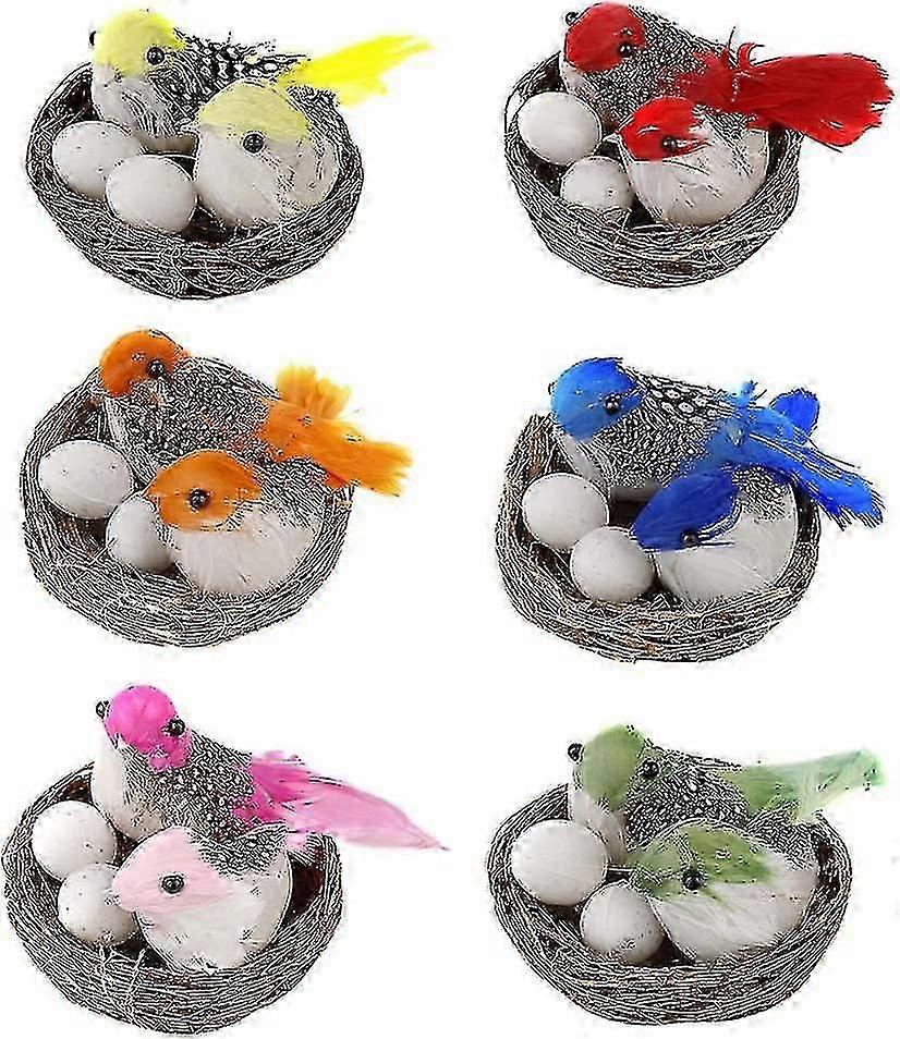 6 Set Easter Egg Decorating Kit With Artificial Bird Nest And Colorful Bird, Easter Egg Ornaments Easter Bird Decorations Easter Robin Nest With Spott