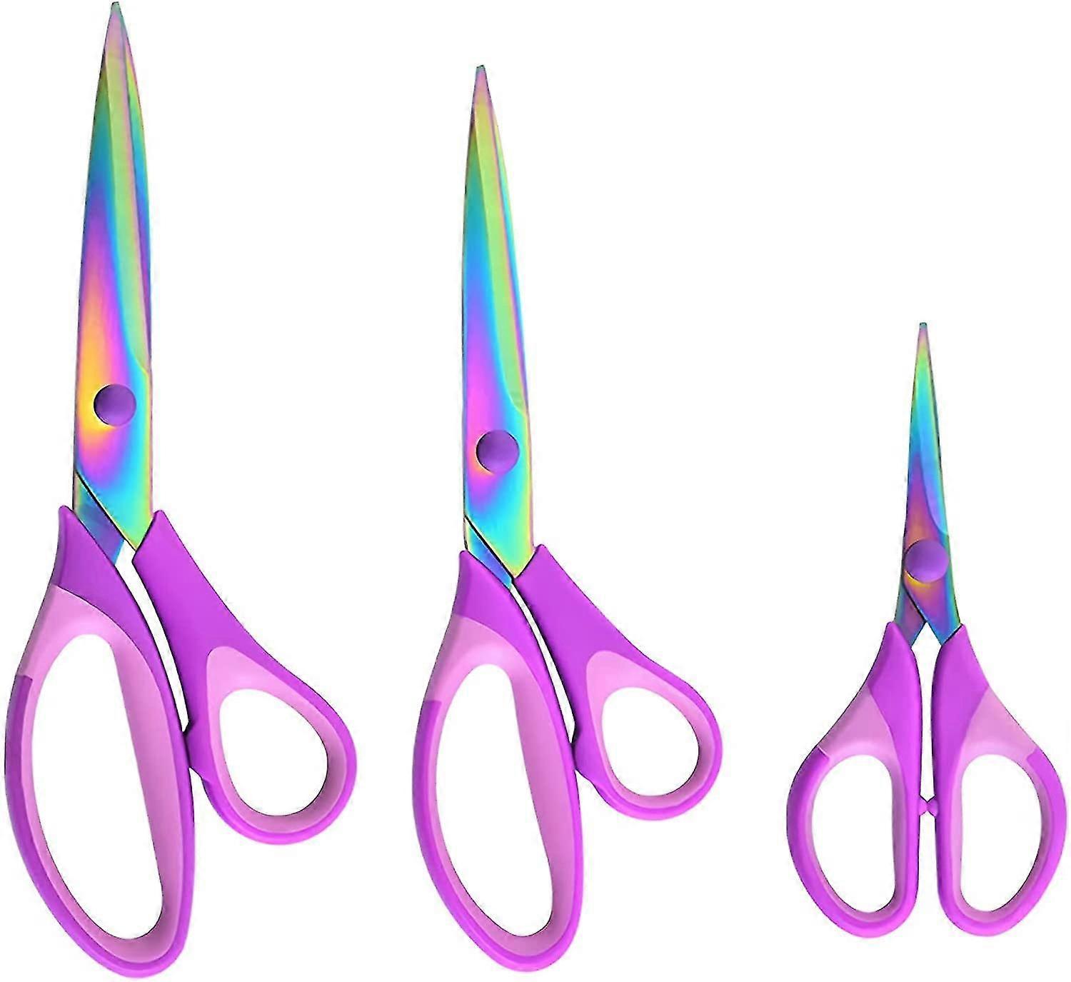 1 Set Of 3 Pack School Scissors, All Purpose Sharp Titanium Blades Shears, Rubber Soft Grip Handle