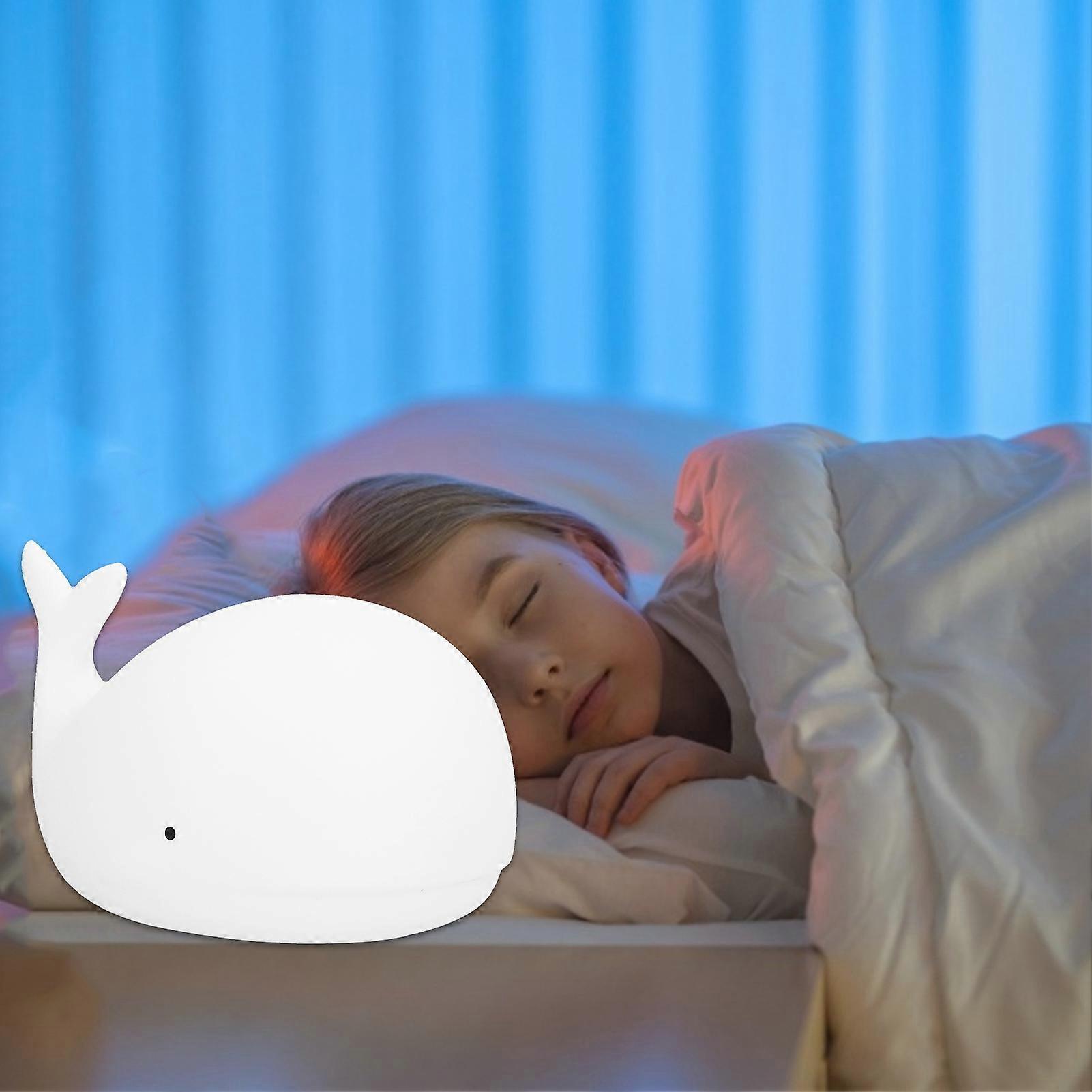 Silicone Night Light USB Charging Cute Whale Shaped Tap Lamp with 3 Lighting Modes 3H Timing Function White