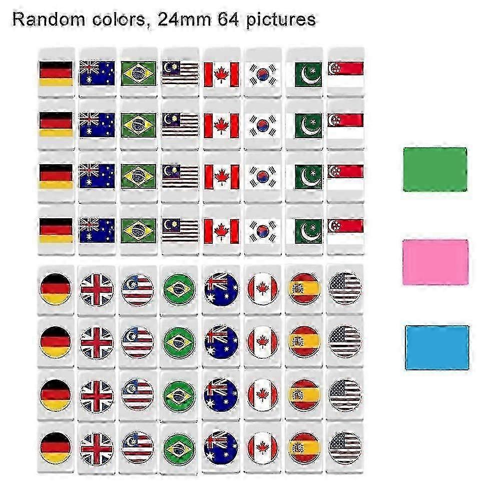 Patterned Mahjong Tiles National Flag Mahjong 24mm 64 Sheets