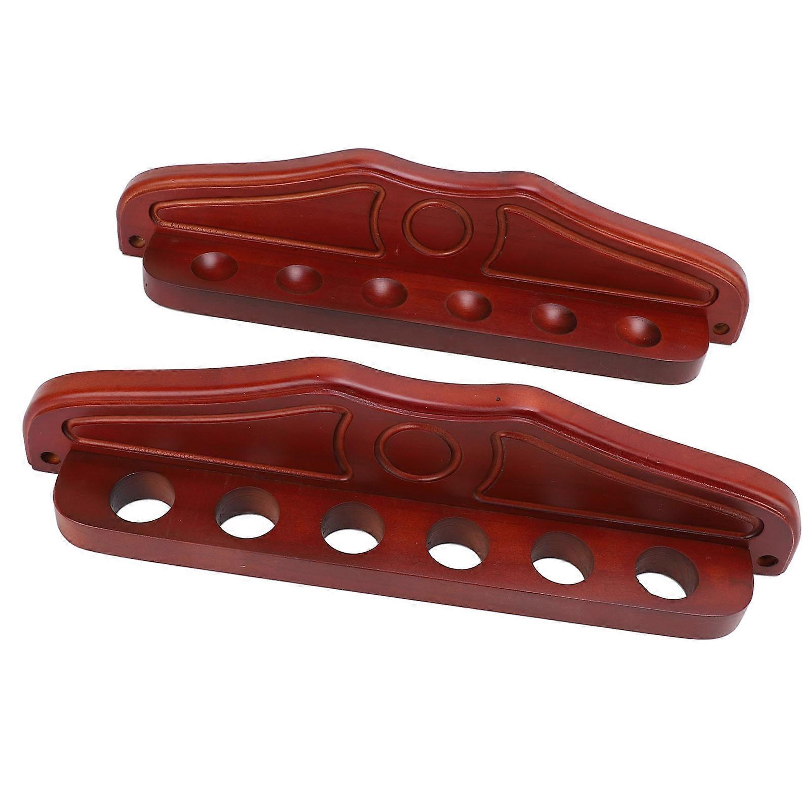 Wall Mounted Pool Stick Rack 6 Hole Wood Wall Mount Pool Cue Holder for Game Room Club Wine Red 