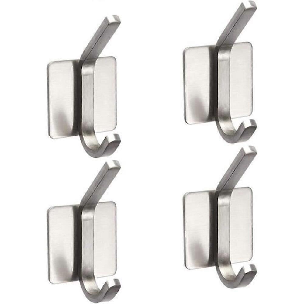 Self-adhesive hooks, 4 pieces, stainless steel, waterproof and rustproof.