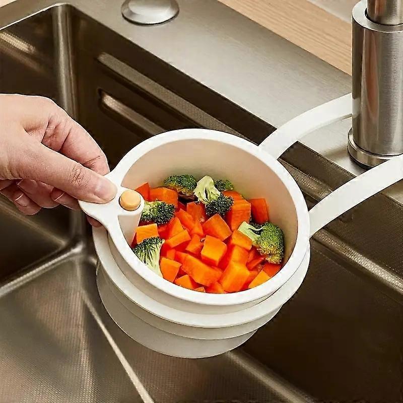 2-In-1 Kitchen Sink Strainer Basket with Press Release Rod & Adjustable Faucet Hook, Durable Plastic Drain Basket, Anti-Clog Design