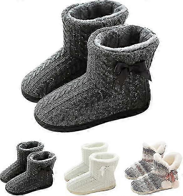 Womens Plush-lined Slippers With Solid Sole Non-slip Indoor