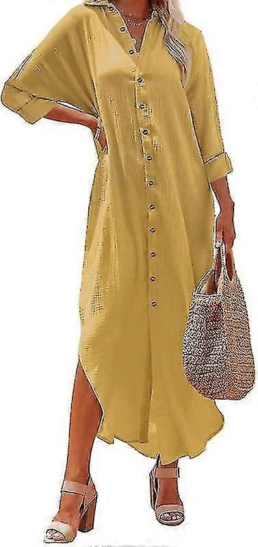 Elegant Women's Casual Spring Summer Long Sleeve Maxi Dress with Button Down Front and Long Cardigan - New Arrival Styling