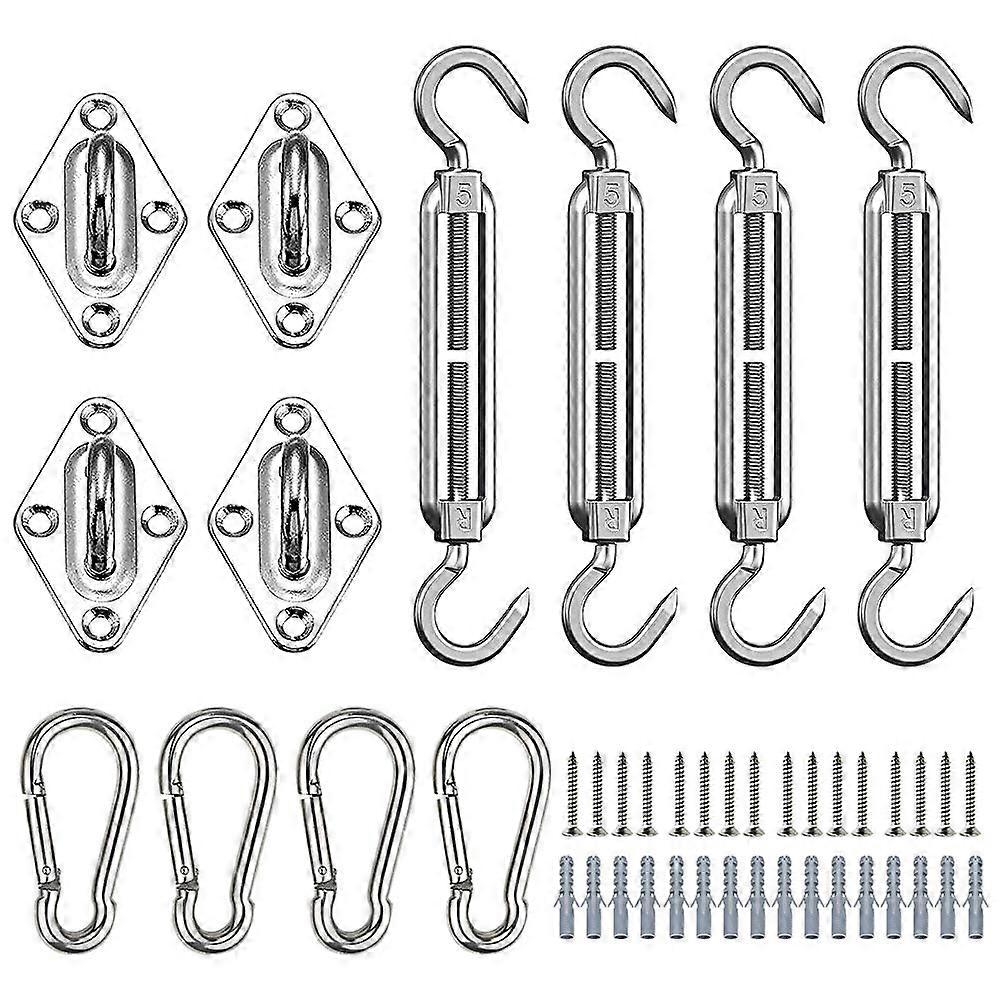 Shade Sail Fixing Kit, 44 Pcs Stainless Shade Sail Fixings Mounting Kit, Hardware Fixing Accessories Kit for Square Rectangle and Triangular Awnings