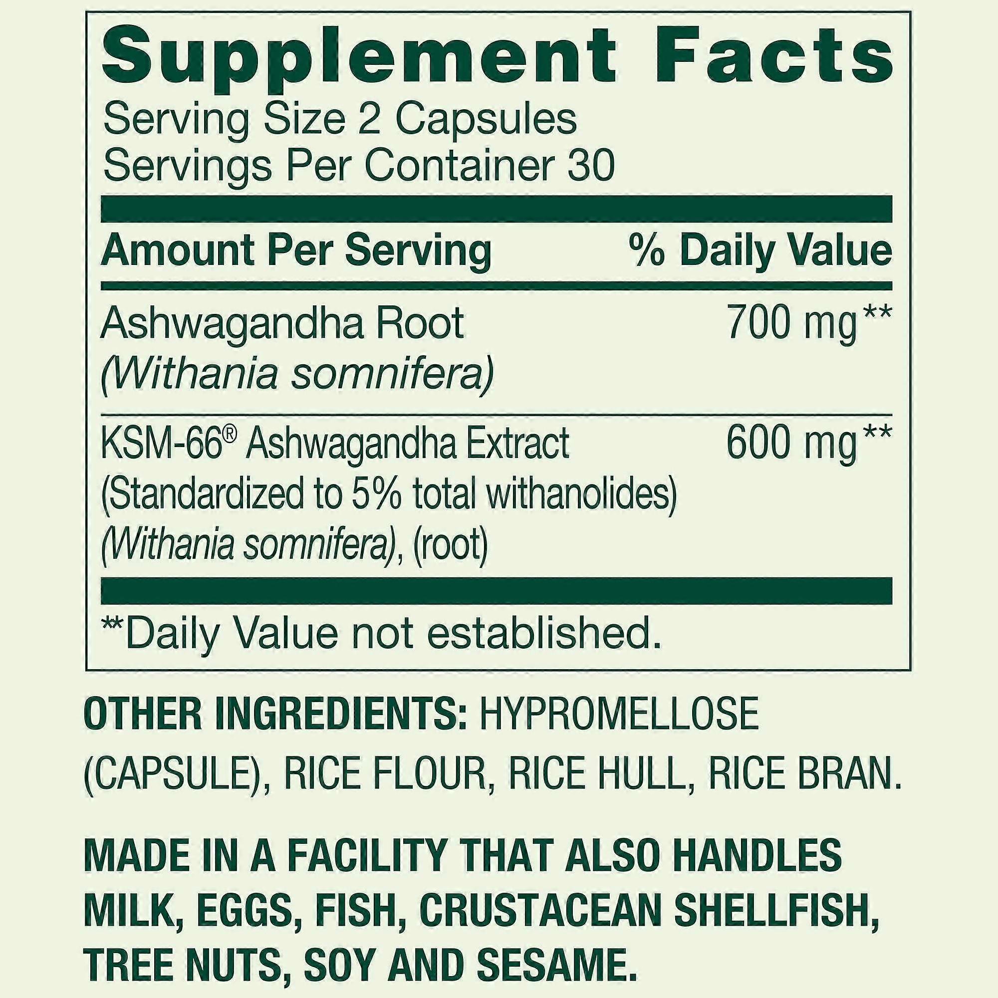 Spring Valley Extra Strength Ashwagandha Suplemento Dietético, 60 Ea