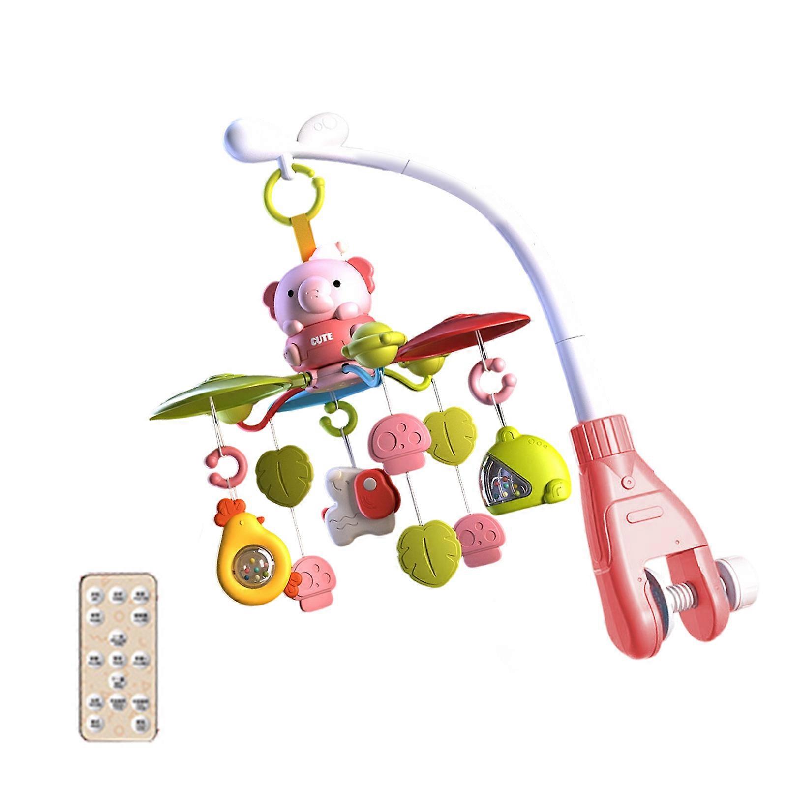 Infant Crib Mobile Cartoon Elephant Rotating Rattle Bed Hanging Toy With Music And Safe Teether for Sensory Development  Pink