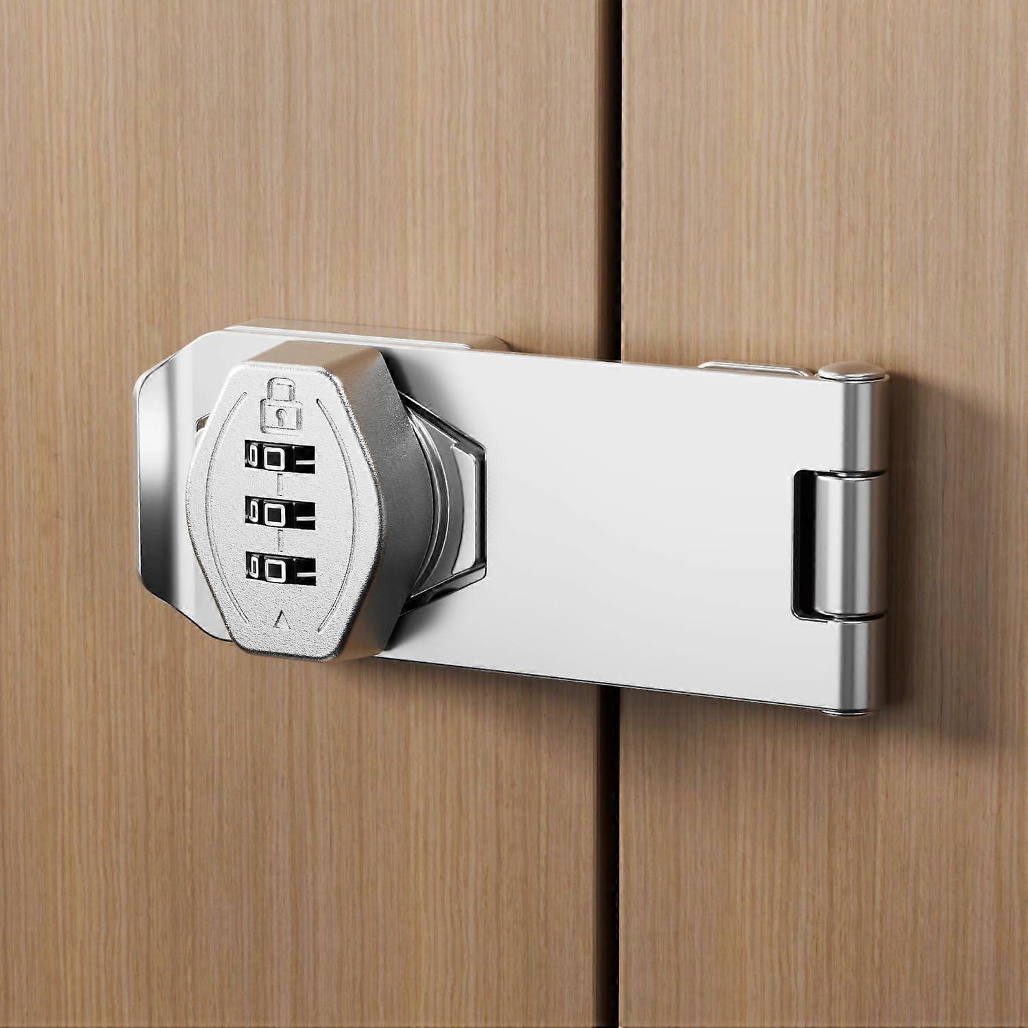 Keyless Cabinet Lock 3-Digit Password Combination Code Hasp Latch Lock Twist Knob Wooden Drawer Cupboard Locker Gun-Safe Closet Box (Silver, 4 inch)
