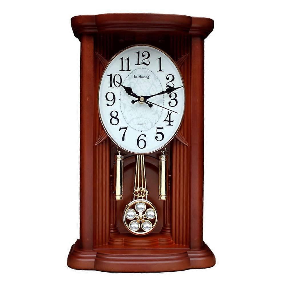 Vintage Mantel Clock with Swinging Pendulum, Rustic Chiming Shelf Clock for Living Room, Kitchen, Office (Brown)