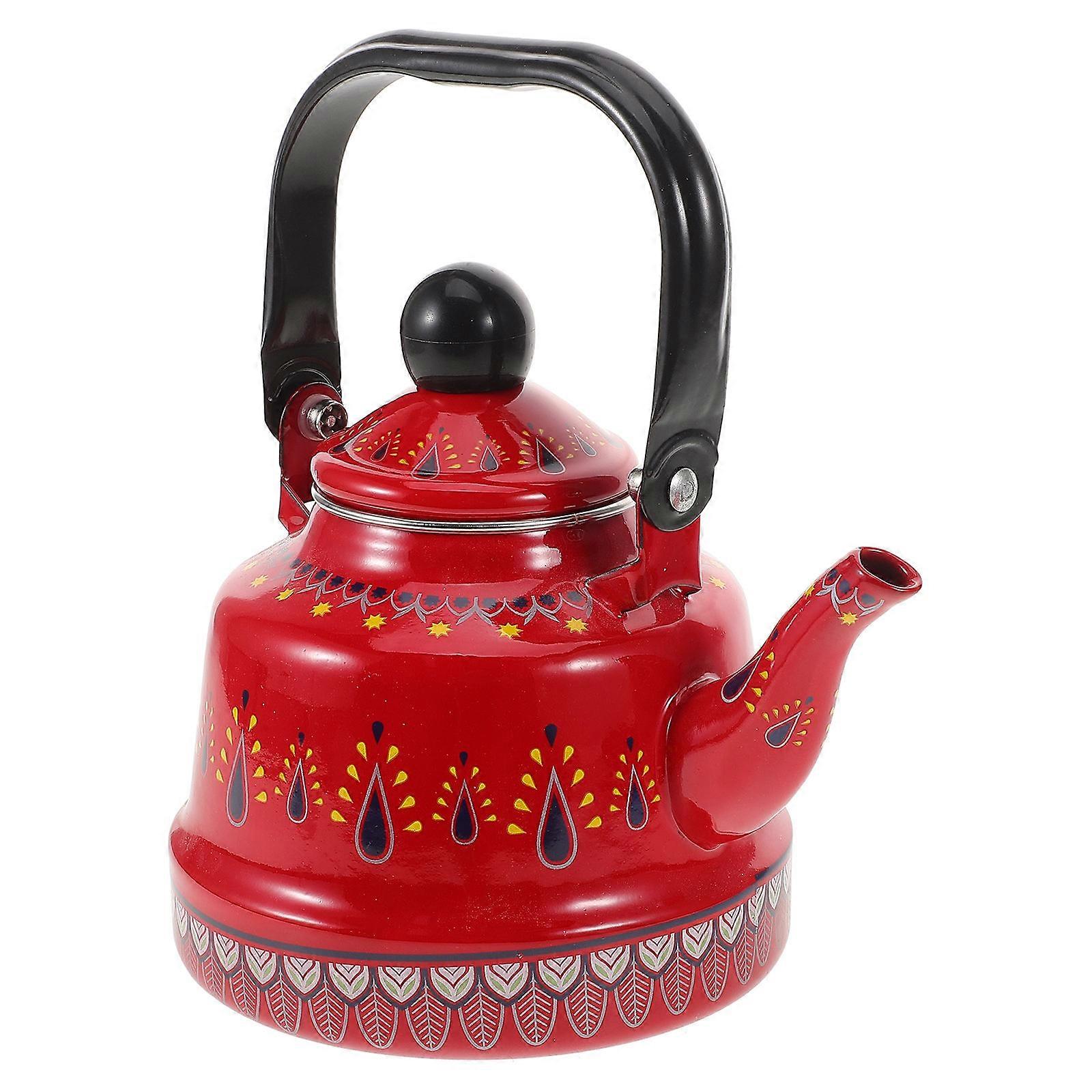 Enamel Boiling Water Kettle For Households And Kitchenware 1.1L Capacity Classic Style Red Easy To Clean 1Pack