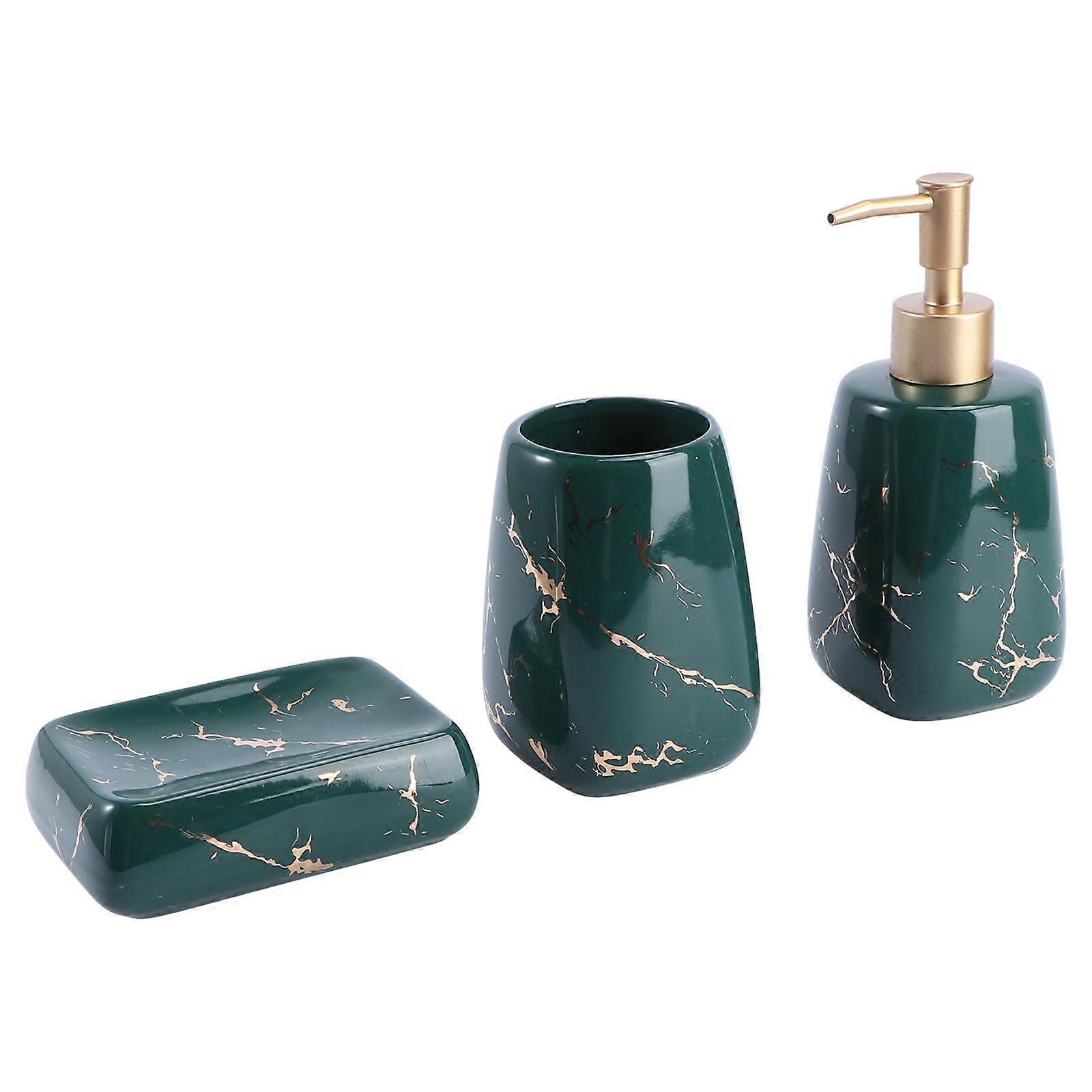 Marble Bathroom Accessories Set 3 Piece Ceramic with Soap Dispenser and Toothbrush Holder