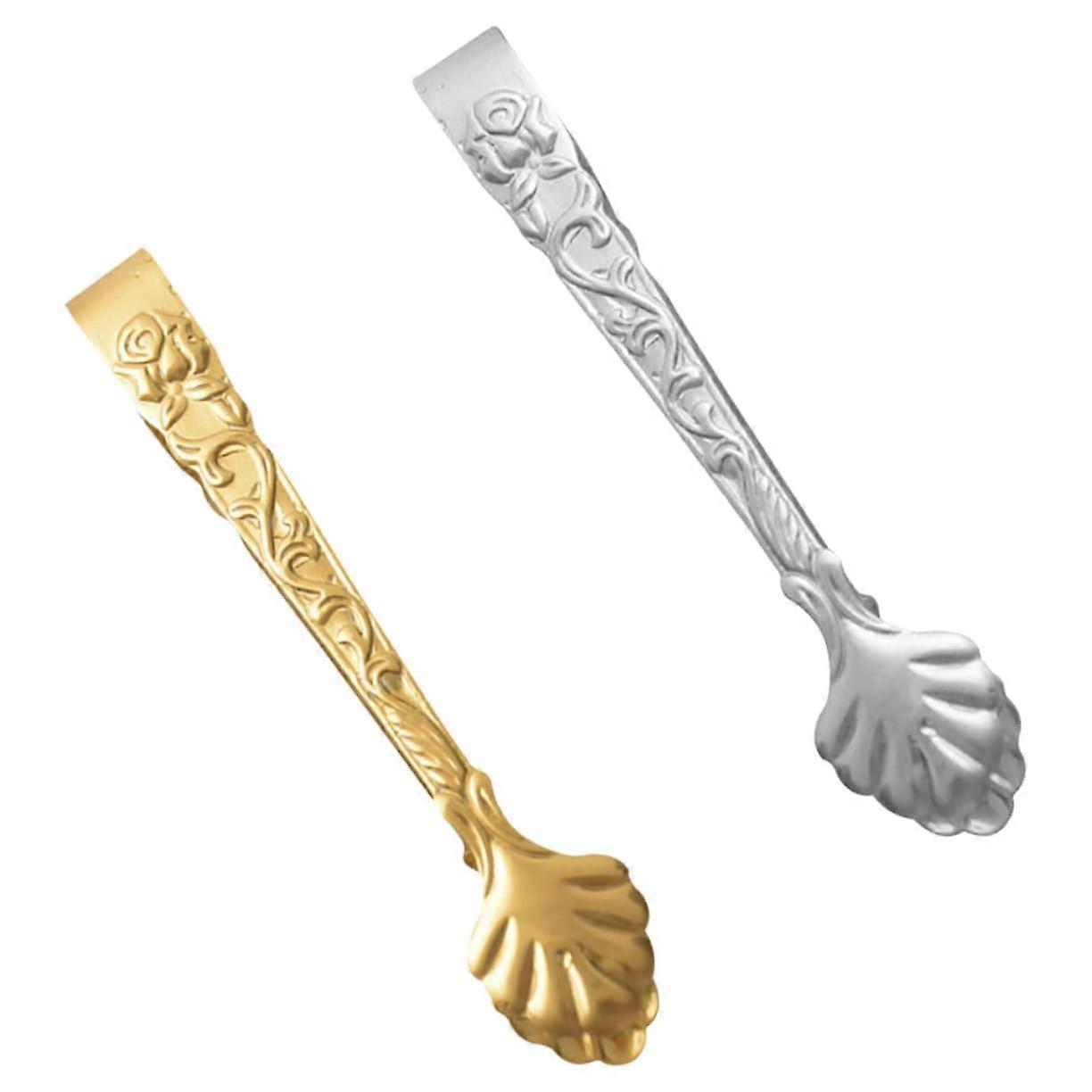 2pcs Stainless Steel Ice Cube Tongs with AntiSlip Grip for Tea Parties and Sugar Serving