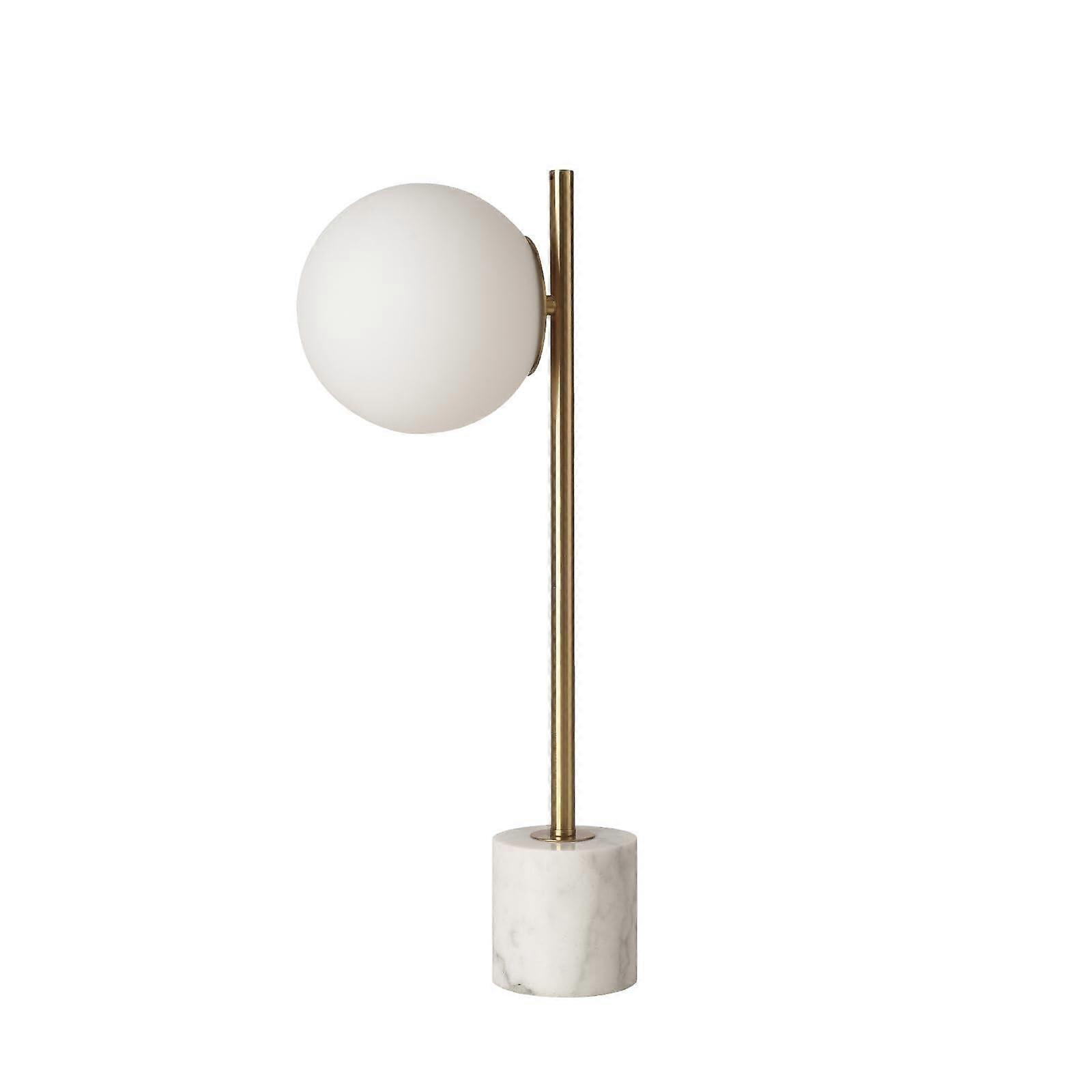 Modern Table Lamp with White Glass Globe and Marble Base, SpaceSaving Bedside Lighting for Bedroom