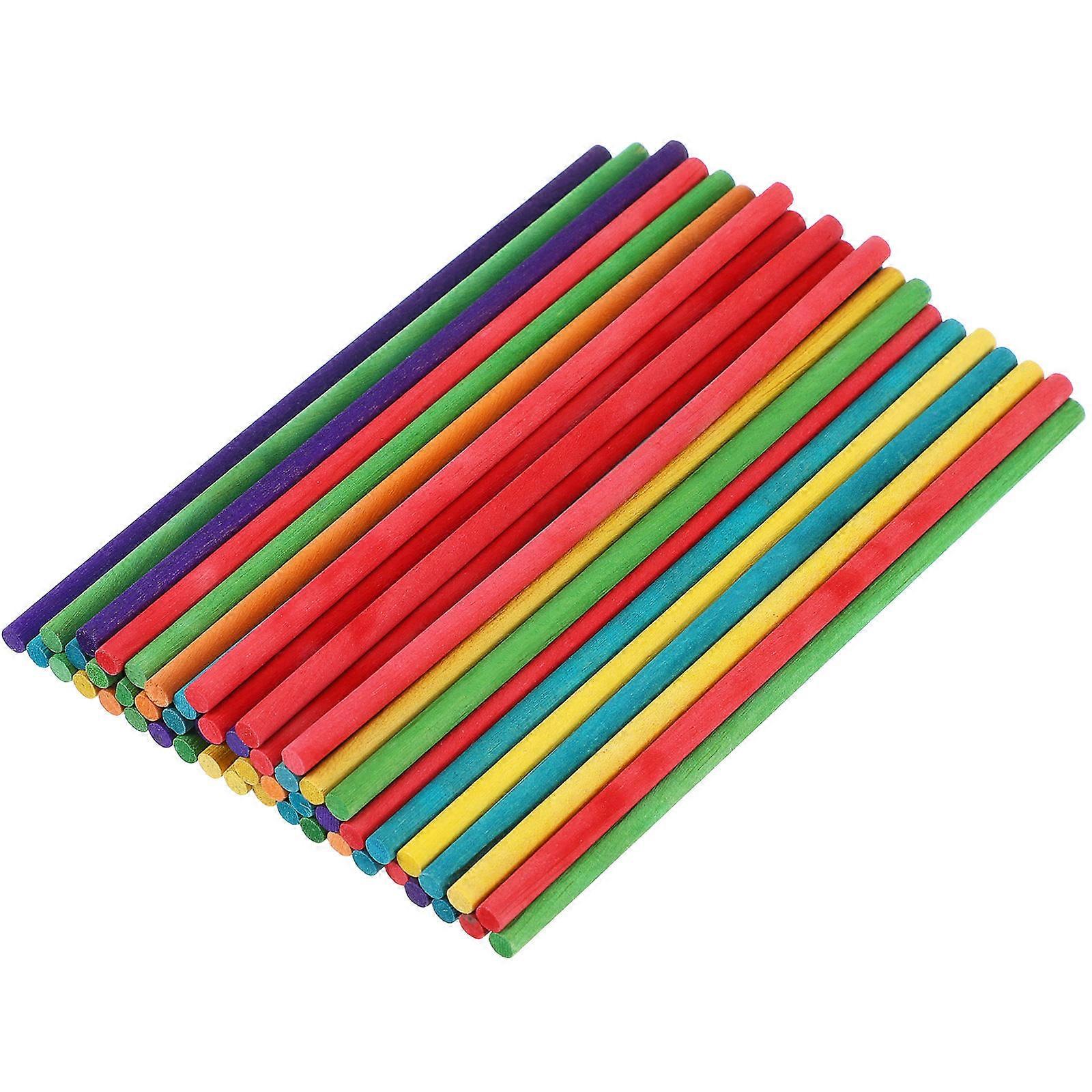 50pcs Colorful Round Wooden Sticks DIY Wood Stick for Crafting Projects Ice Cream Making
