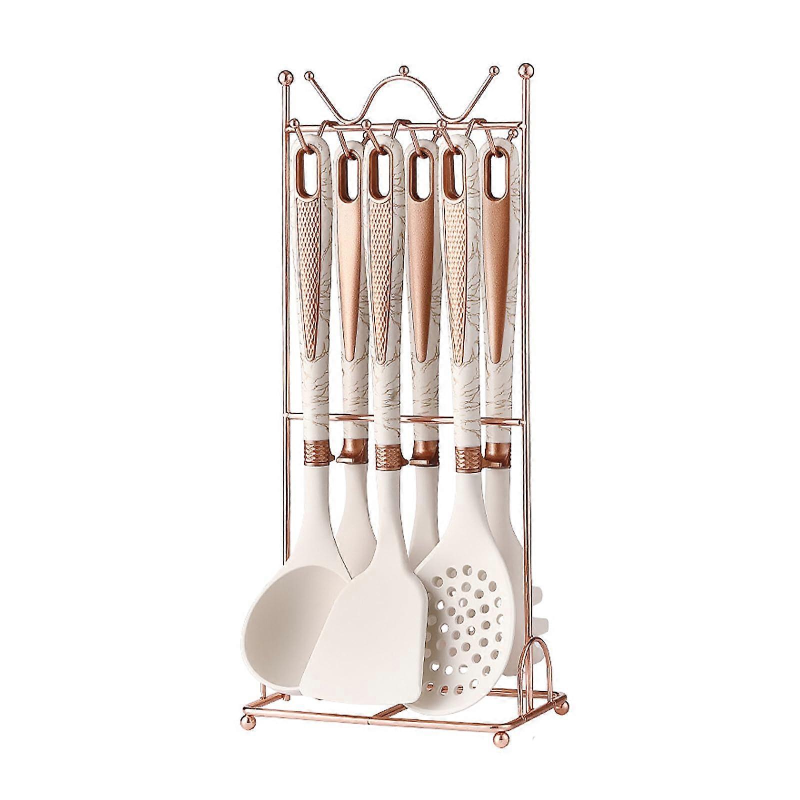 Silicone Cooking Utensils Set 7 Pieces with Stand BPA  Heat Resistant Nonstick Safe White