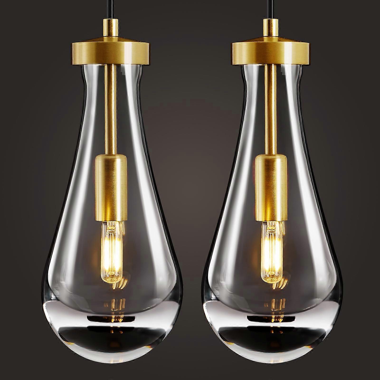 Gold Raindrop Pendant Lights Set of 2 with Adjustable Height for Kitchen Island and Dining Room