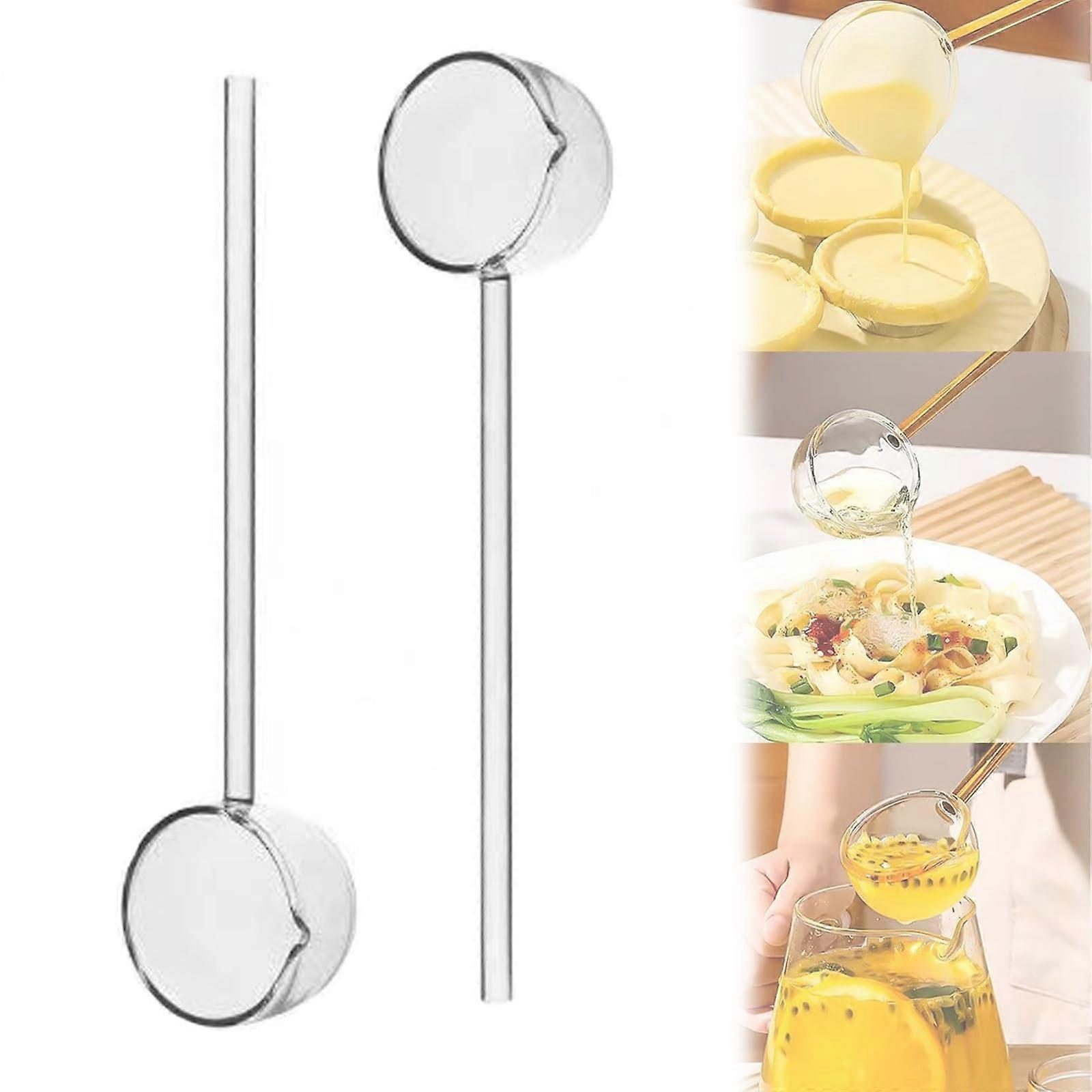 2PCS Glass Soup Ladle, Heat Resistant Borosilicate Long Handle Serving Spoon for Coffee and Parties