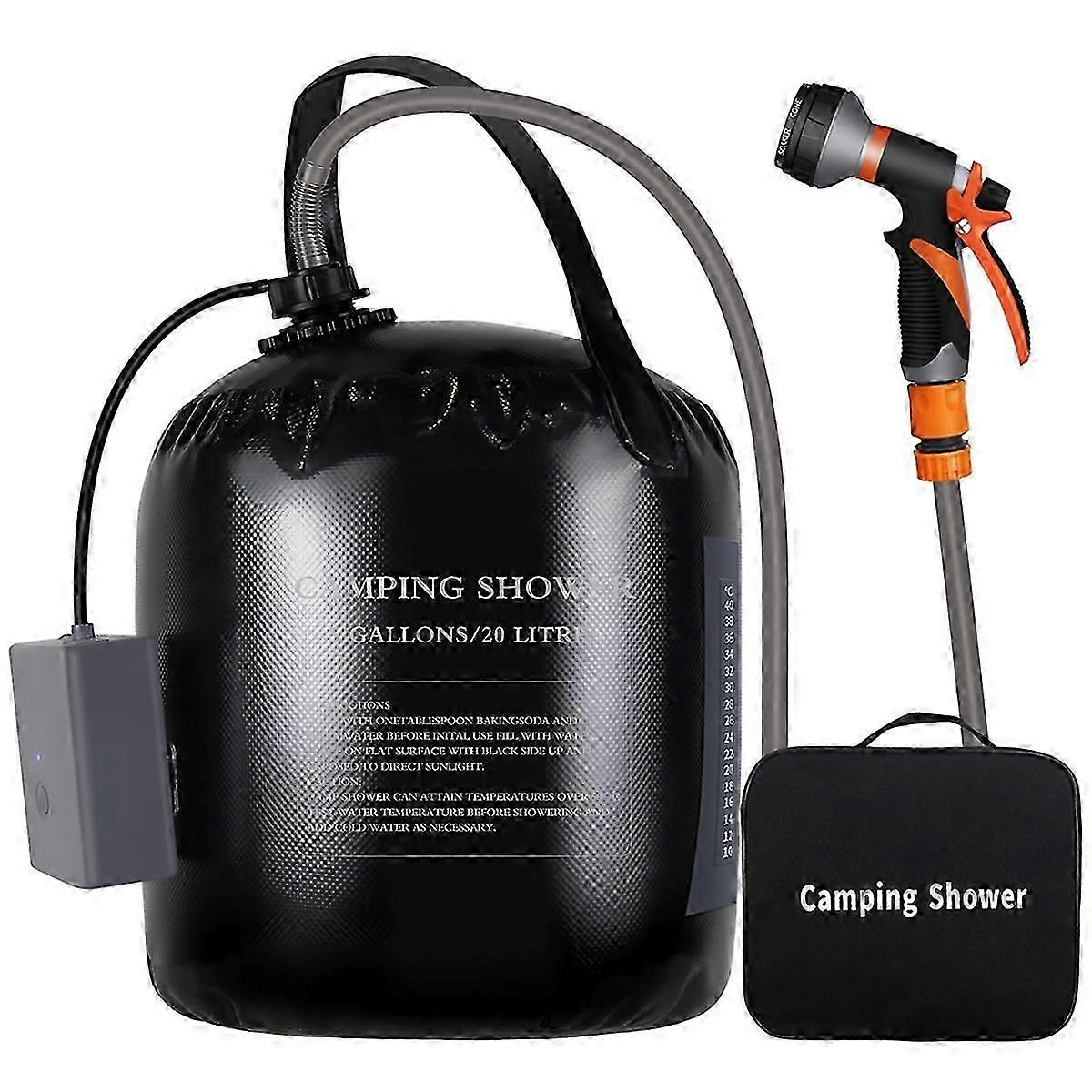 Camping Shower with 20L Solar Heating Bag Rechargeable Electric Pump