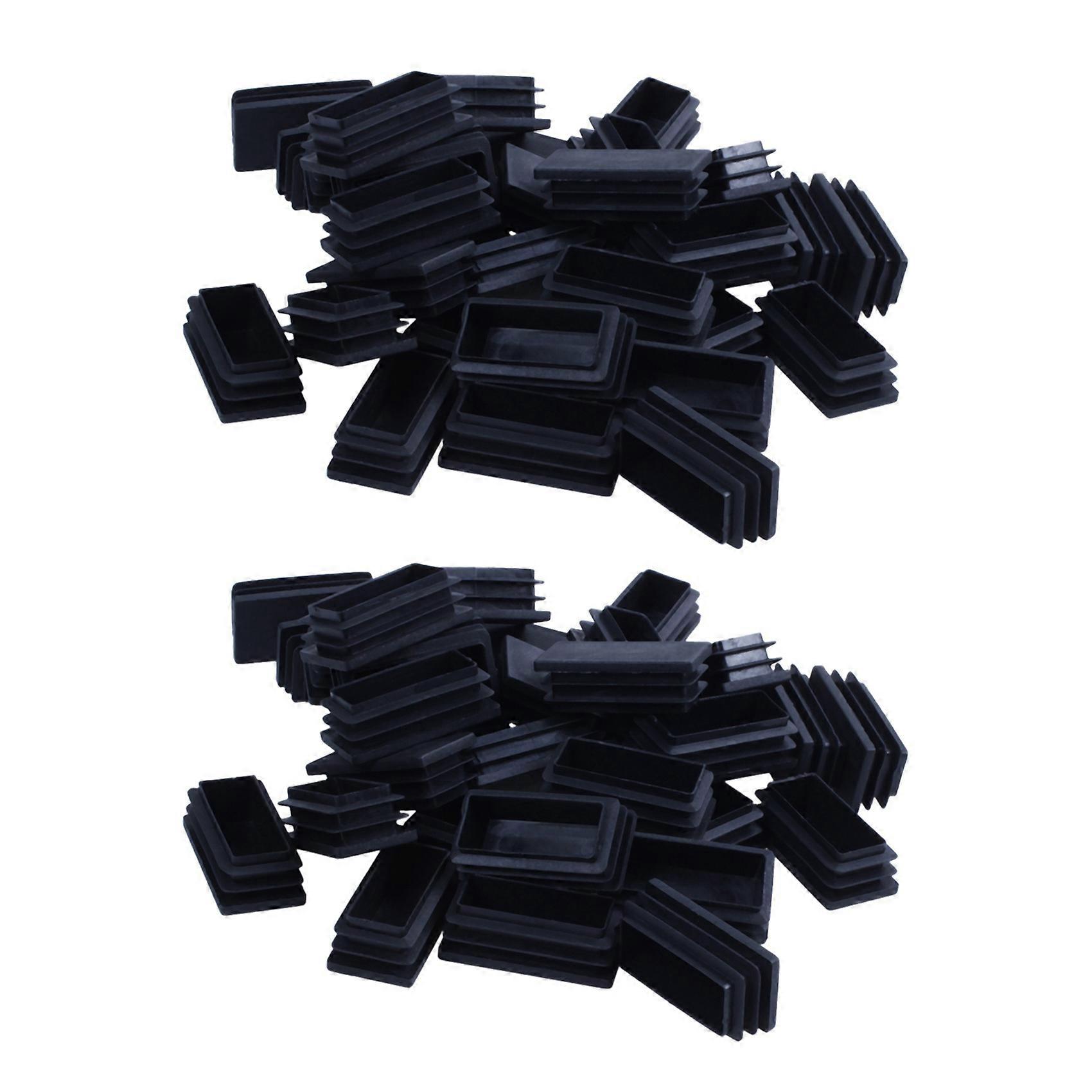 Plastic Rectangle Blanking End Tube Caps Inserts 25x50mm 60pcs Black