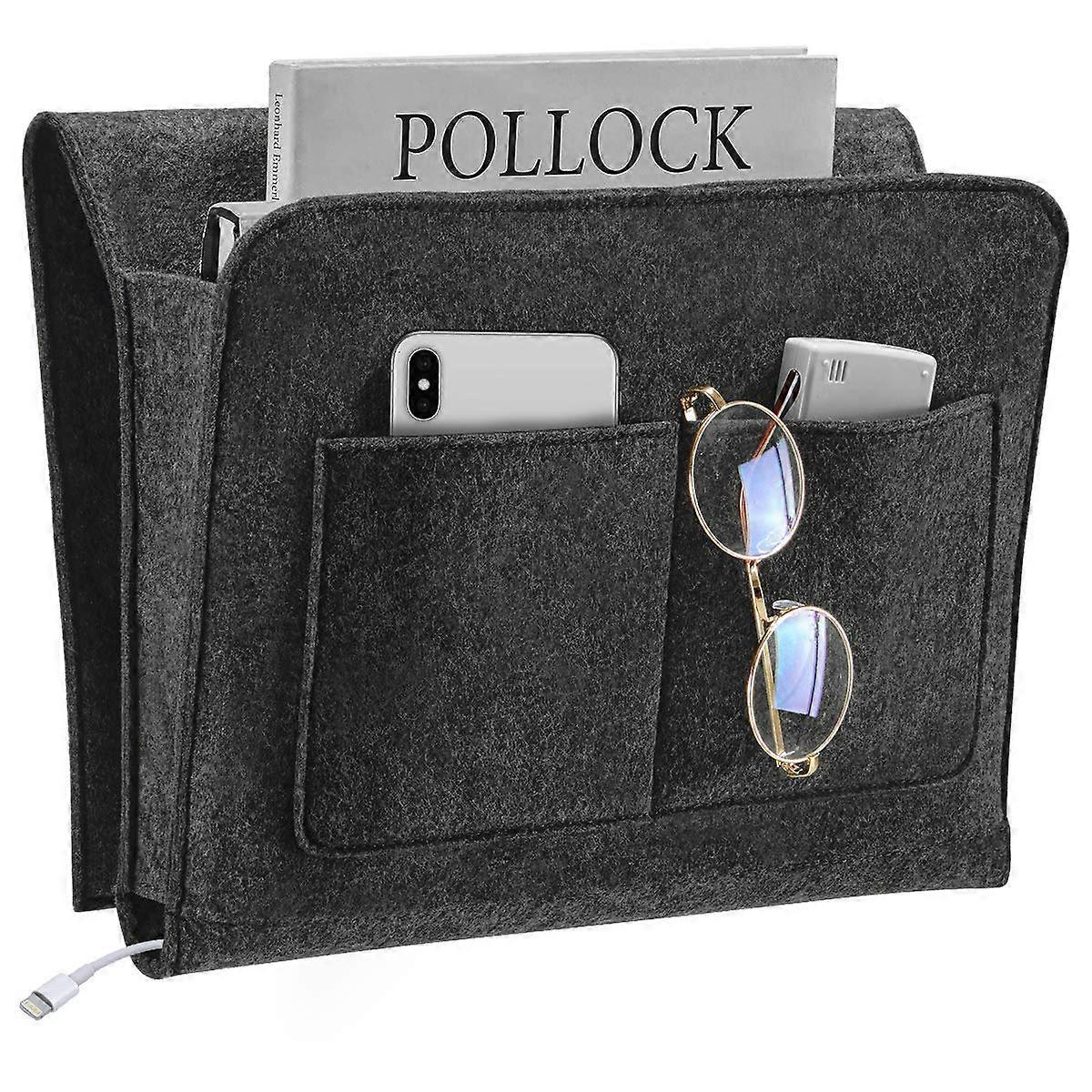 Bedside Caddy Felt Bedside Storage Organizer with Multiple Pockets for Dorm and Bunk Beds Grey