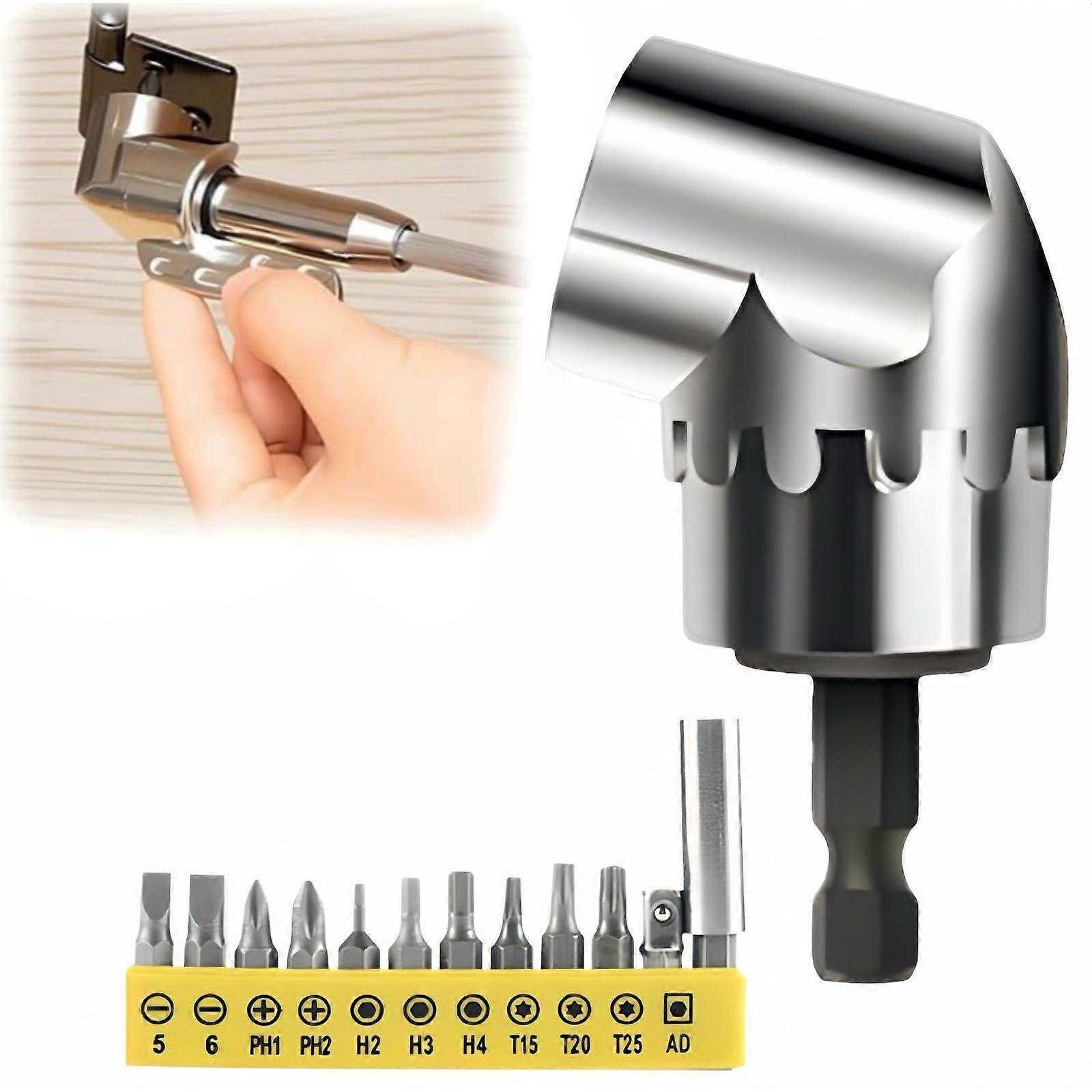 Right Angle Drill Adapter 105° Tight Space Access 360° Rotatable MultiSize Socket Set