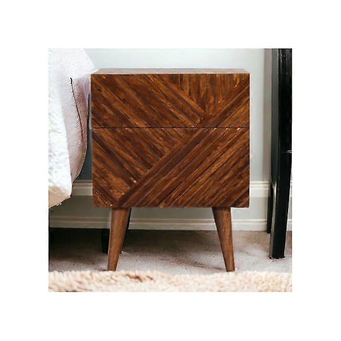 Solid Wood Lille Chestnut Bedside, 2 Drawers, Dark Brown